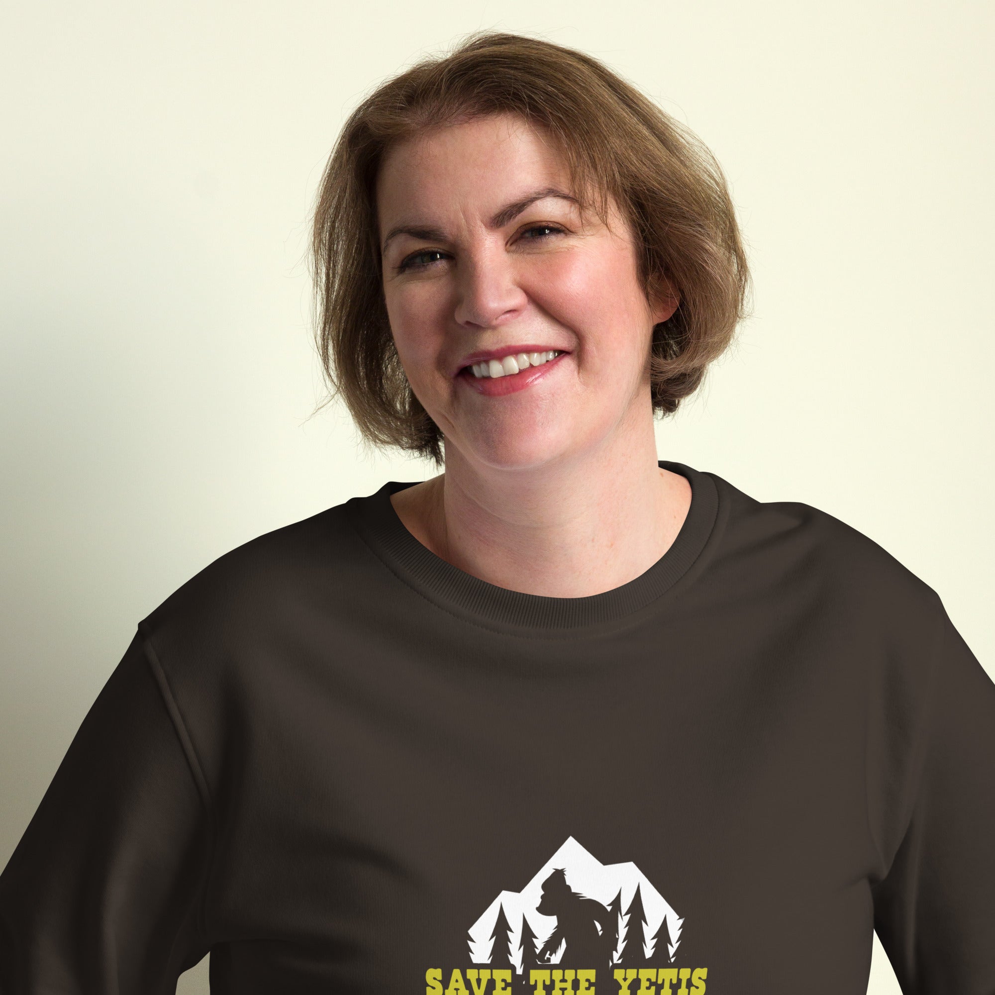 Unisex organic sweatshirt Save the Yetis, Plant more Trees (front & back)