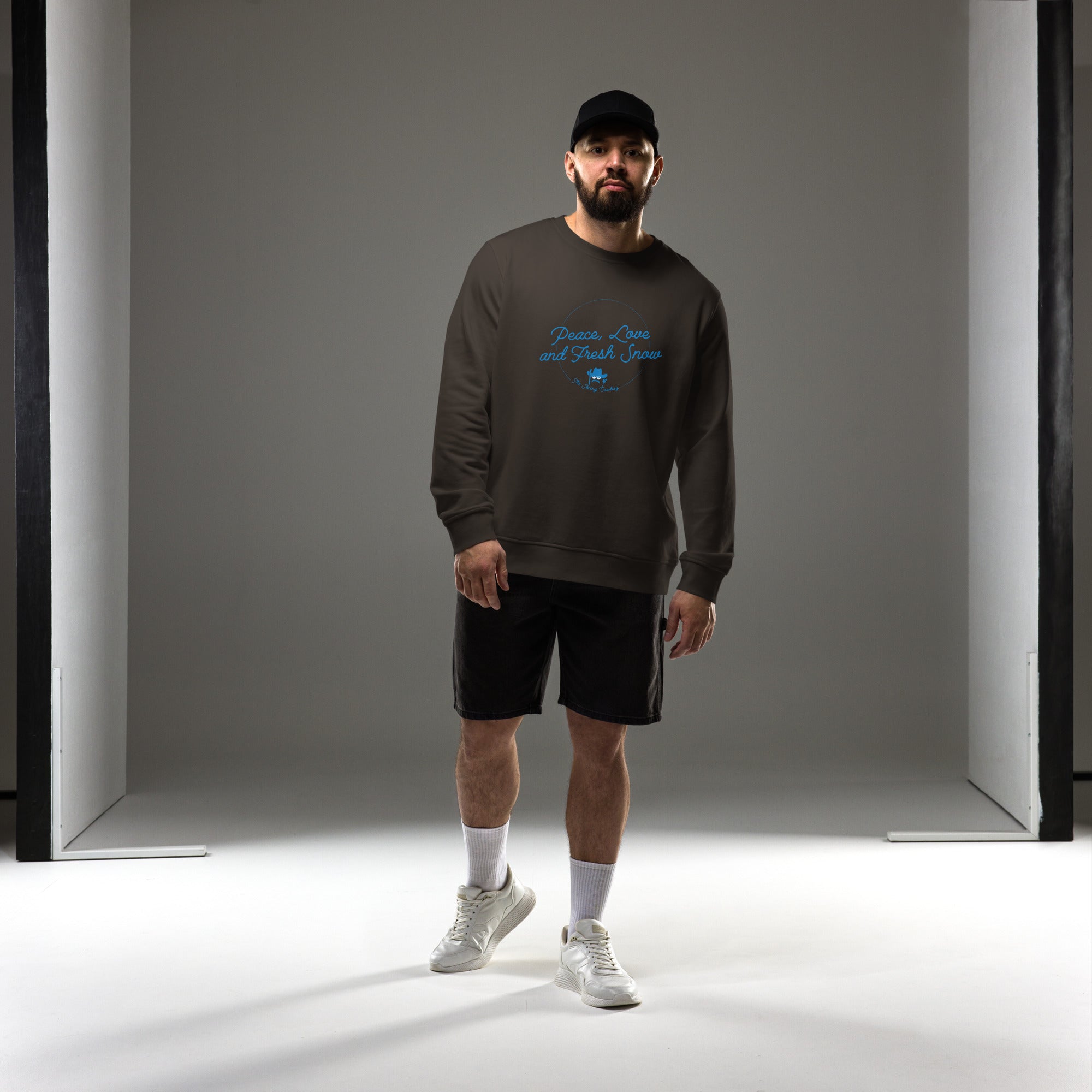 Unisex organic sweatshirt Peace, Love and Fresh Snow - The Skiing Cowboy