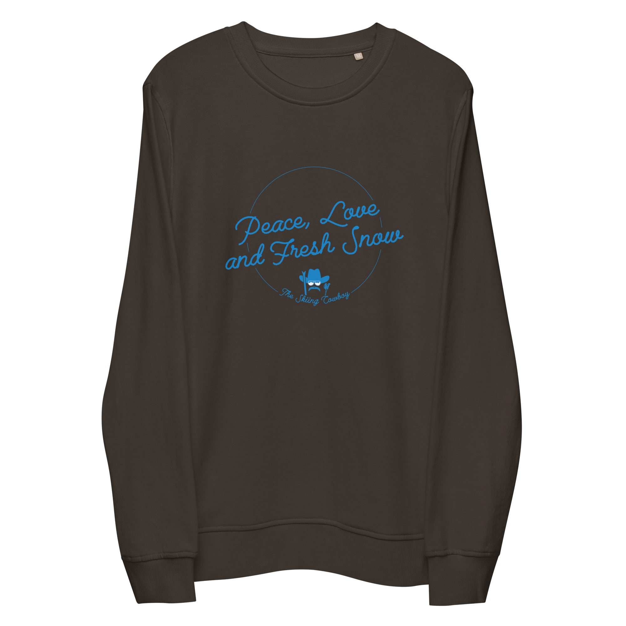 Unisex organic sweatshirt Peace, Love and Fresh Snow - The Skiing Cowboy