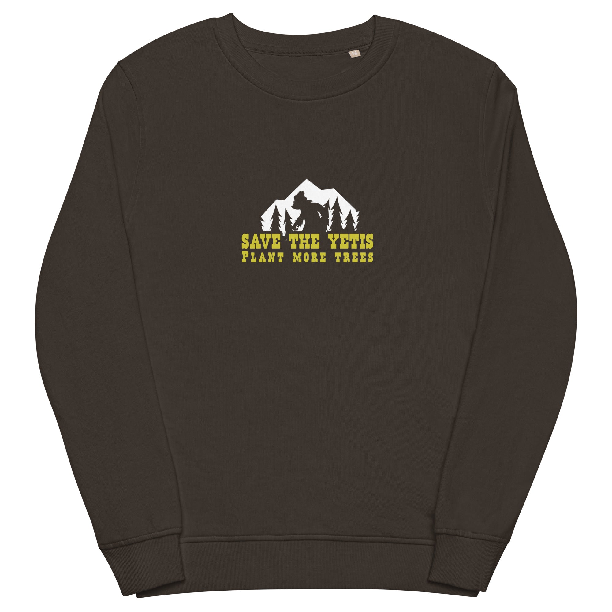 Unisex organic sweatshirt Save the Yetis, Plant more Trees (front & back)
