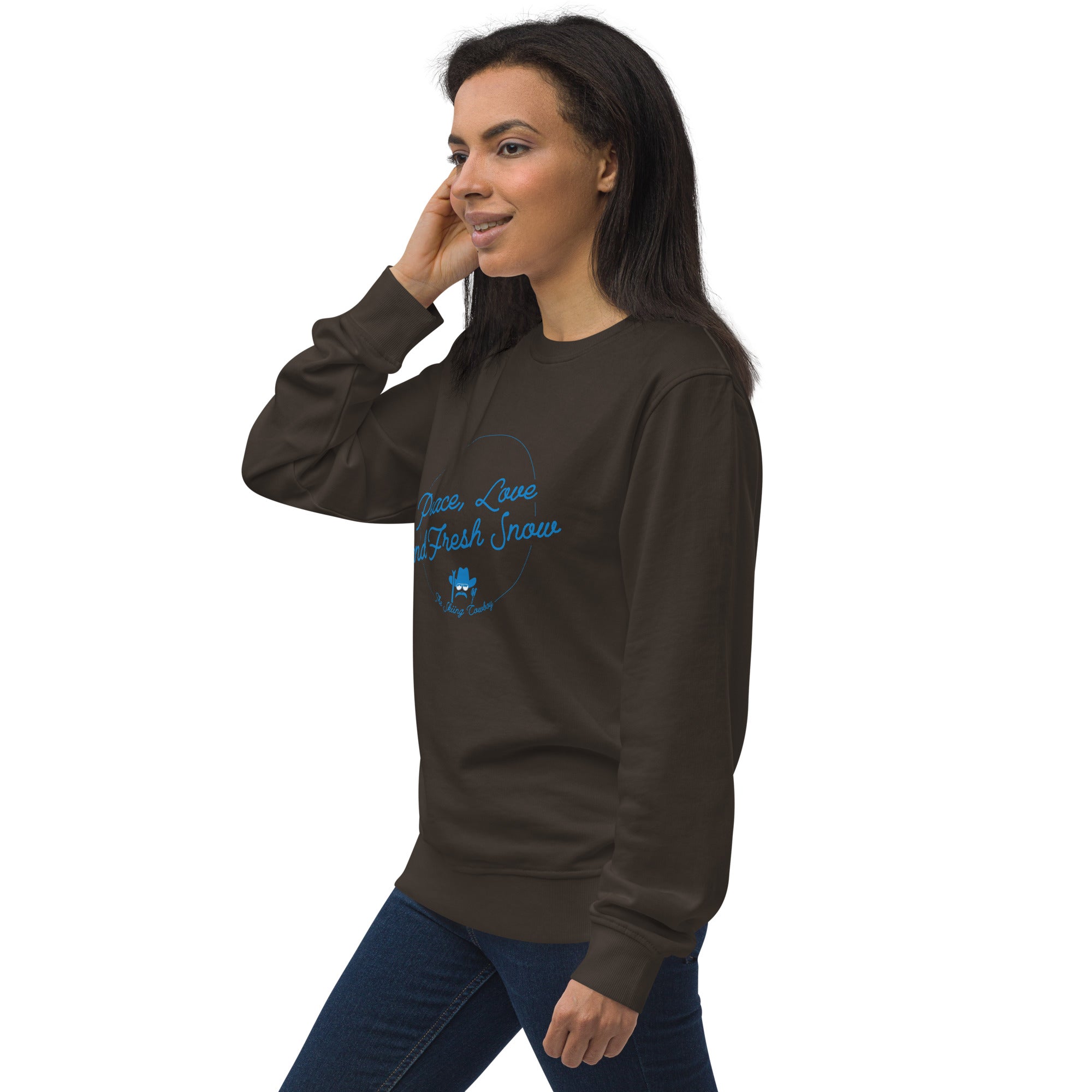 Unisex organic sweatshirt Peace, Love and Fresh Snow - The Skiing Cowboy