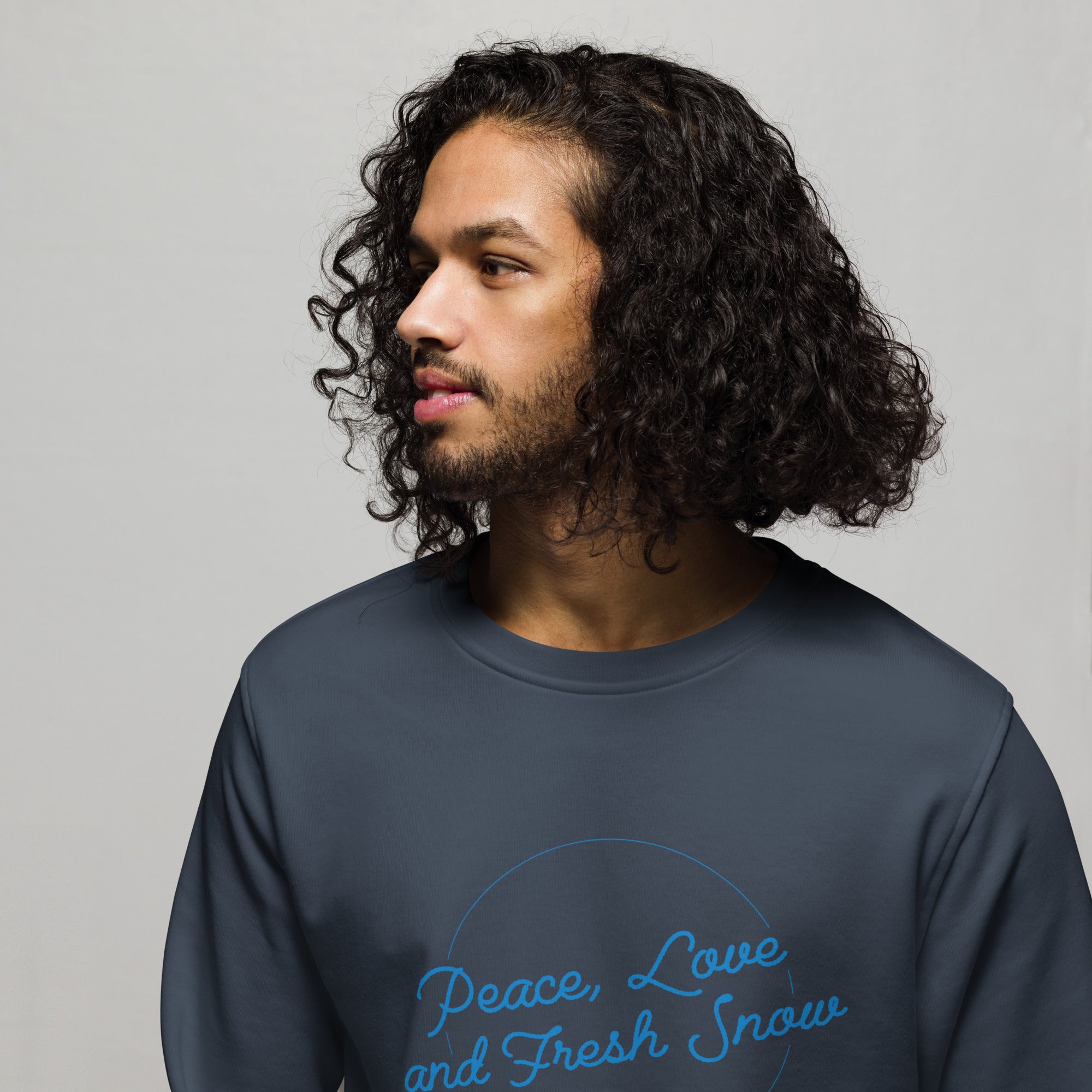 Unisex organic sweatshirt Peace, Love and Fresh Snow - The Skiing Cowboy