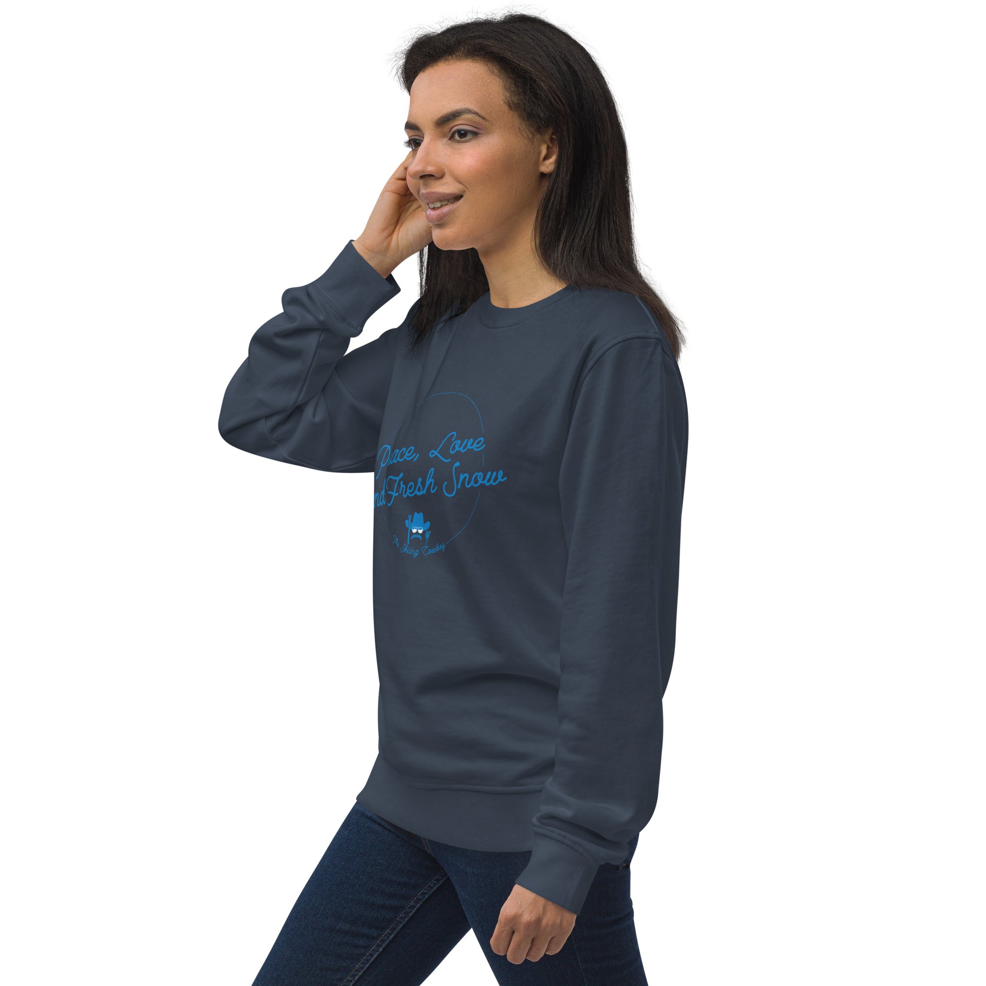 Unisex organic sweatshirt Peace, Love and Fresh Snow - The Skiing Cowboy