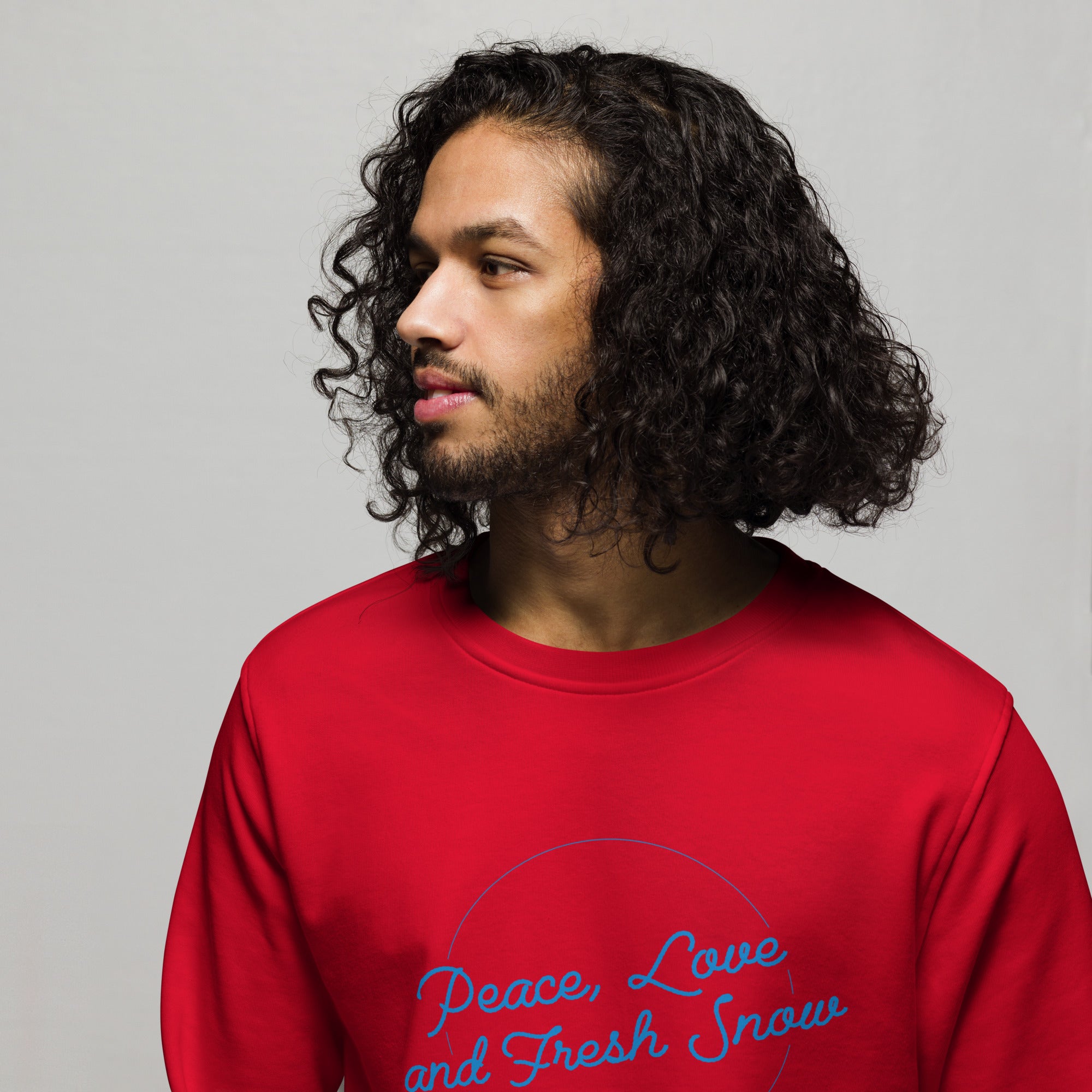 Unisex organic sweatshirt Peace, Love and Fresh Snow - The Skiing Cowboy