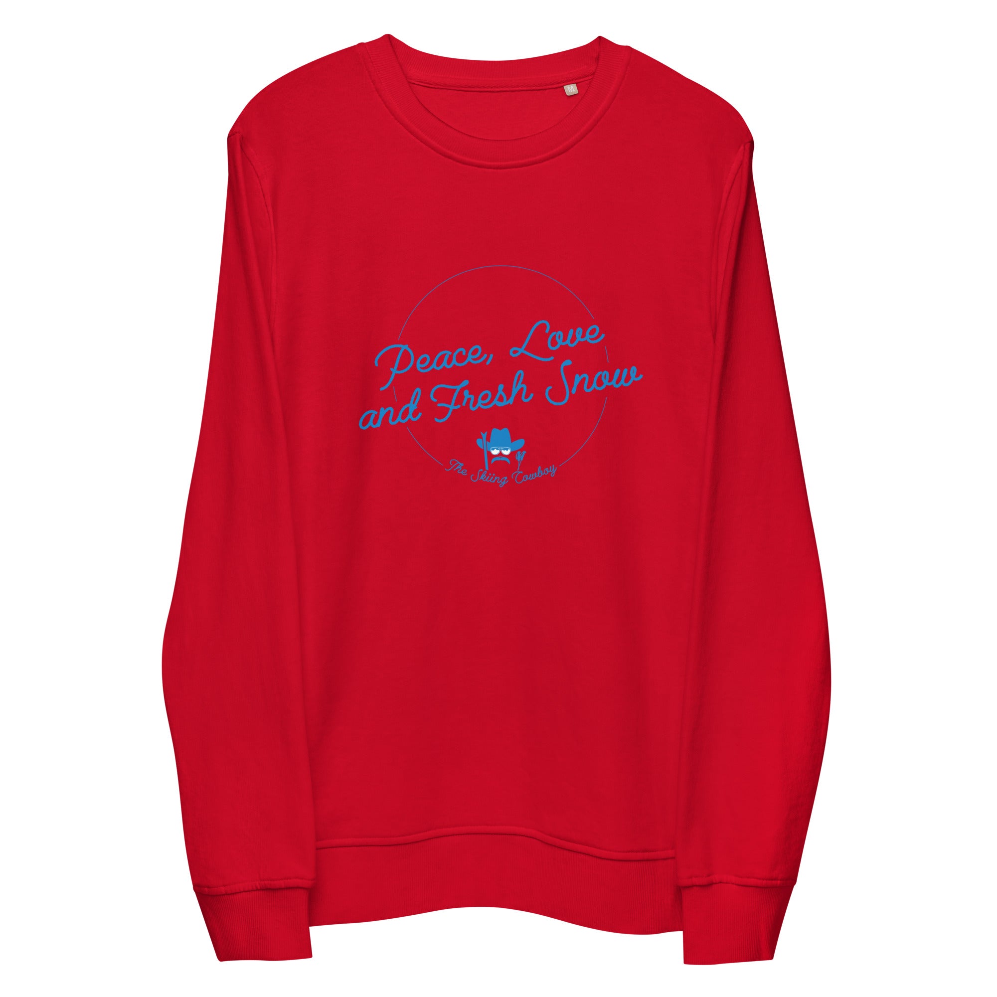Unisex organic sweatshirt Peace, Love and Fresh Snow - The Skiing Cowboy
