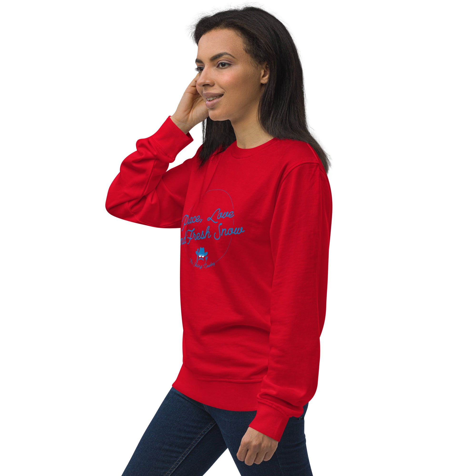 Unisex organic sweatshirt Peace, Love and Fresh Snow - The Skiing Cowboy