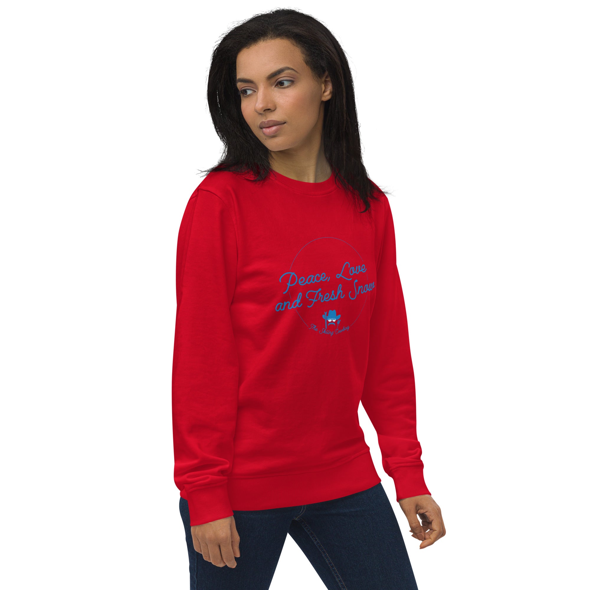 Unisex organic sweatshirt Peace, Love and Fresh Snow - The Skiing Cowboy
