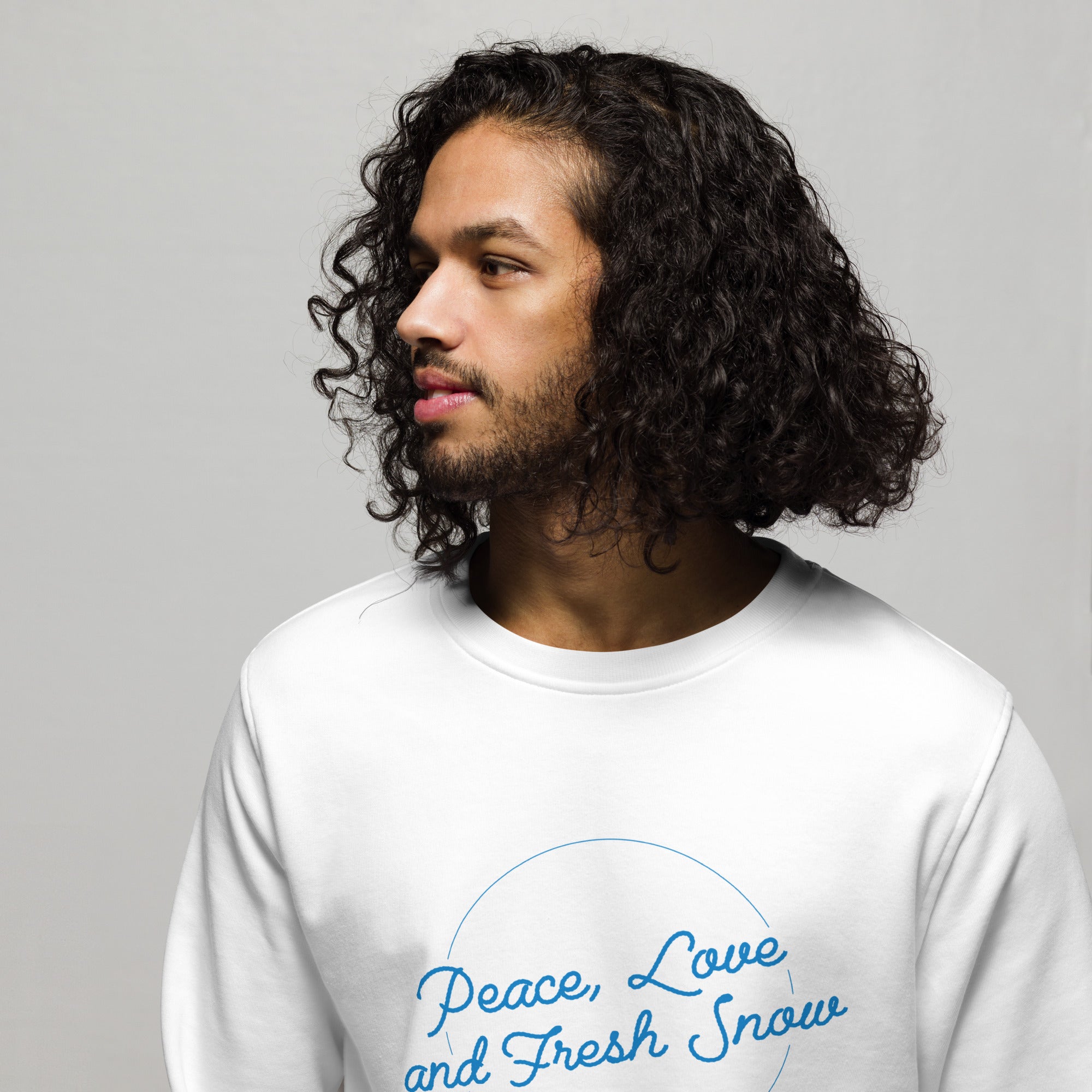 Unisex organic sweatshirt Peace, Love and Fresh Snow - The Skiing Cowboy