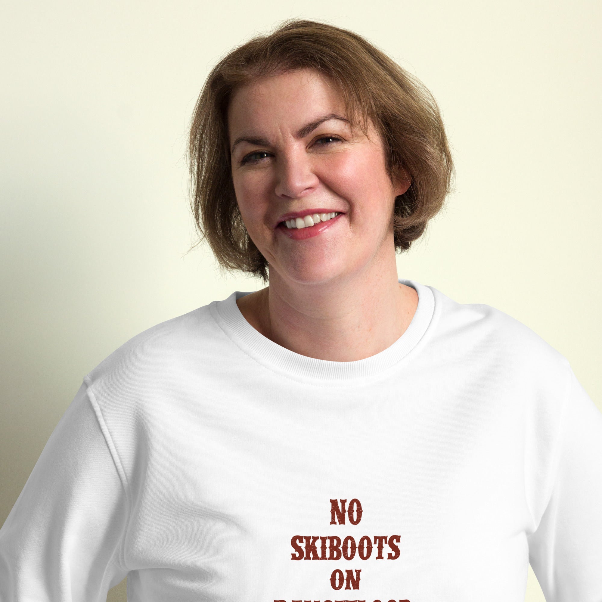 Unisex organic sweatshirt No Skiboots on Dancefloor dark text