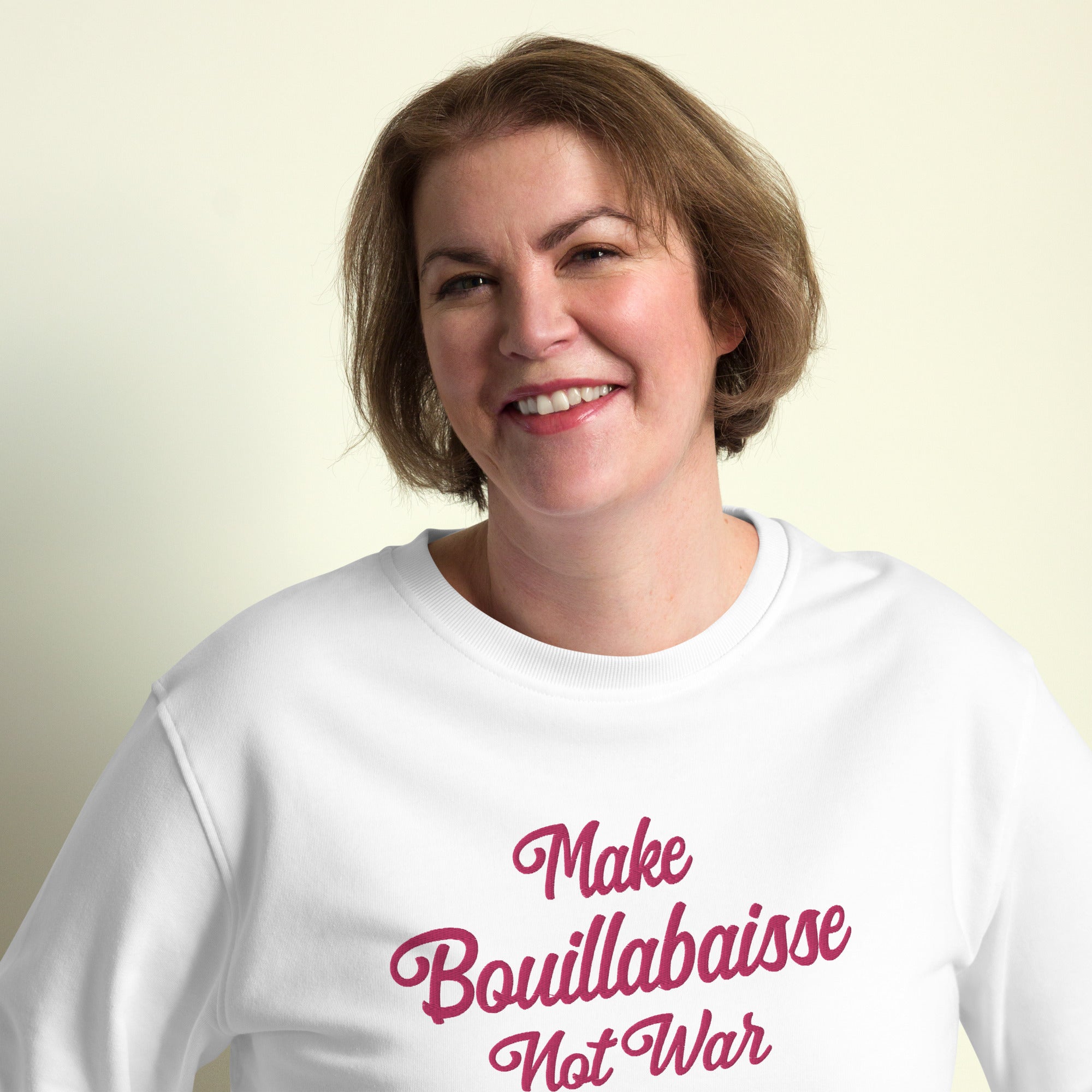 Sweat écologique unisexe Make Bouillabaisse Not War grand motif flamingo brodé