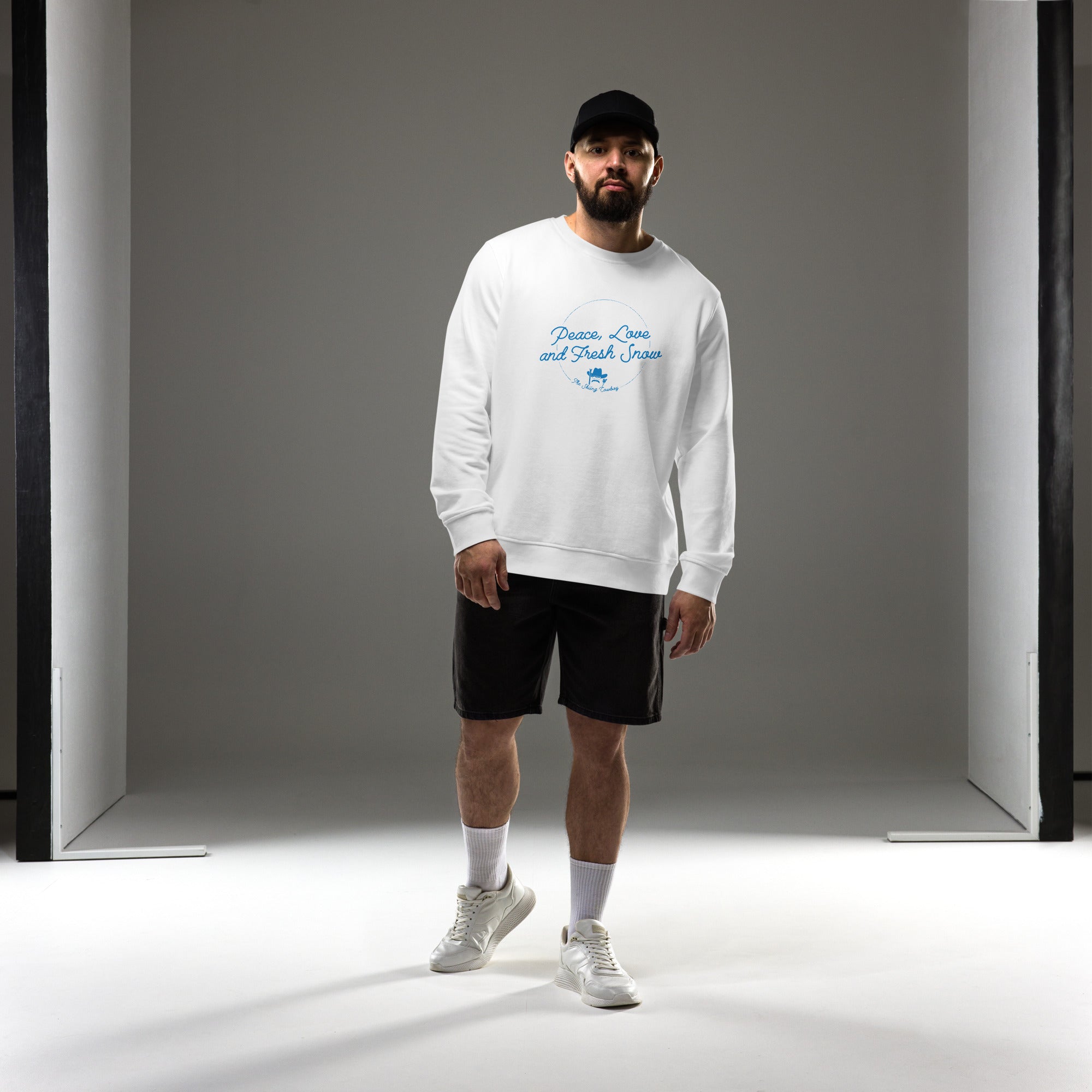 Unisex organic sweatshirt Peace, Love and Fresh Snow - The Skiing Cowboy
