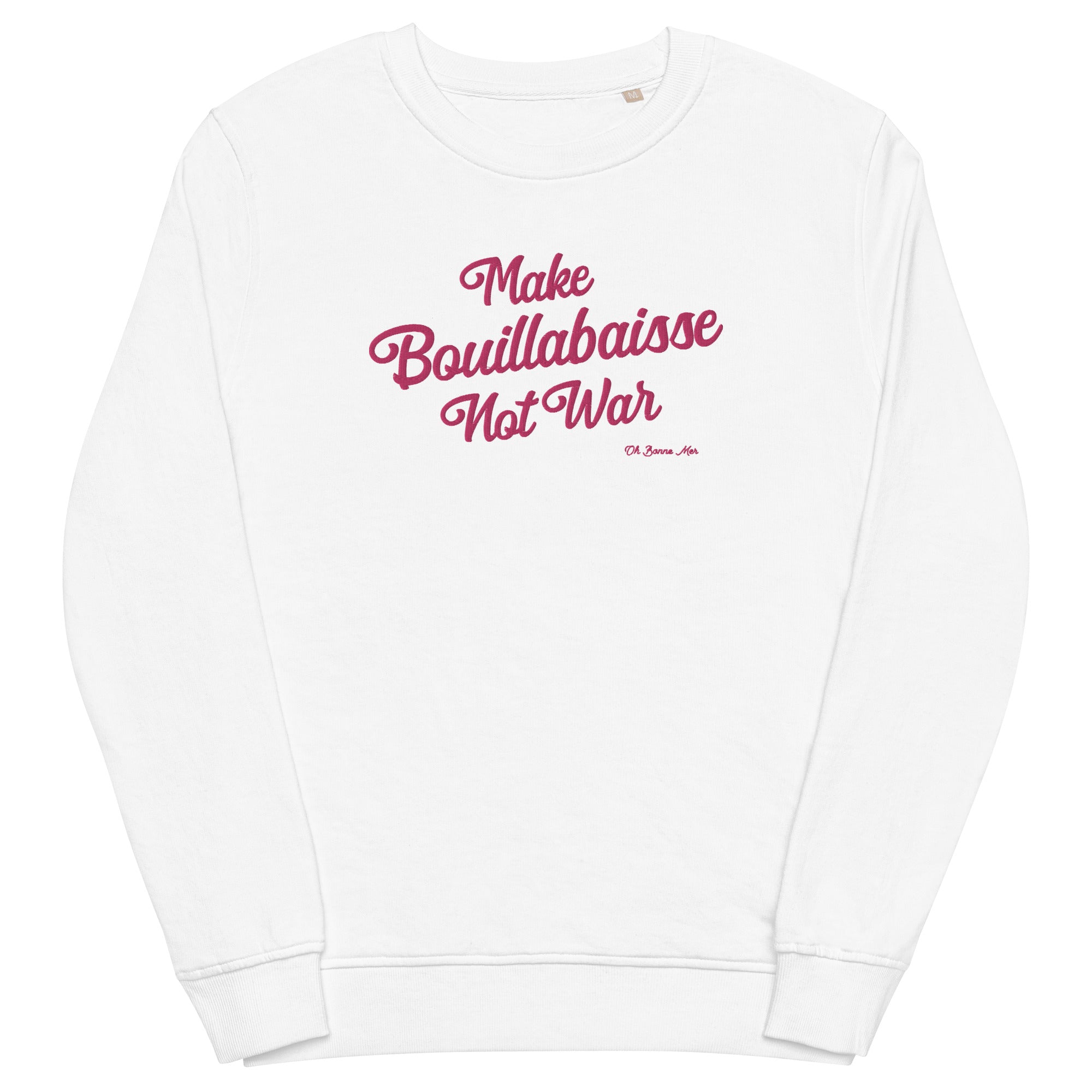 Sweat écologique unisexe Make Bouillabaisse Not War grand motif flamingo brodé