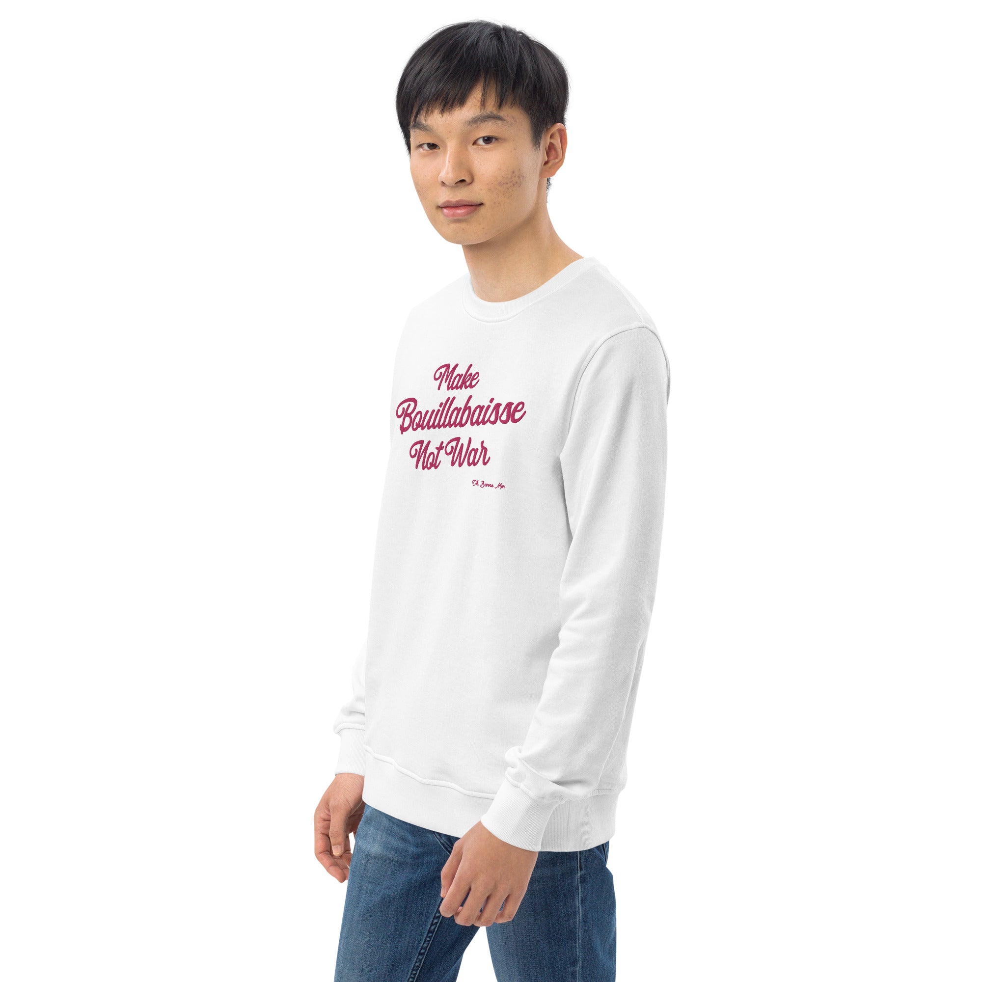 Sweat écologique unisexe Make Bouillabaisse Not War grand motif flamingo brodé