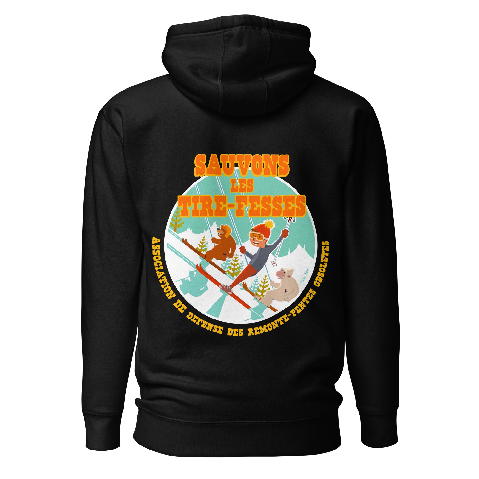 Sweat à capuche unisexe en coton Sauvons les Tires-fesses (face & dos)