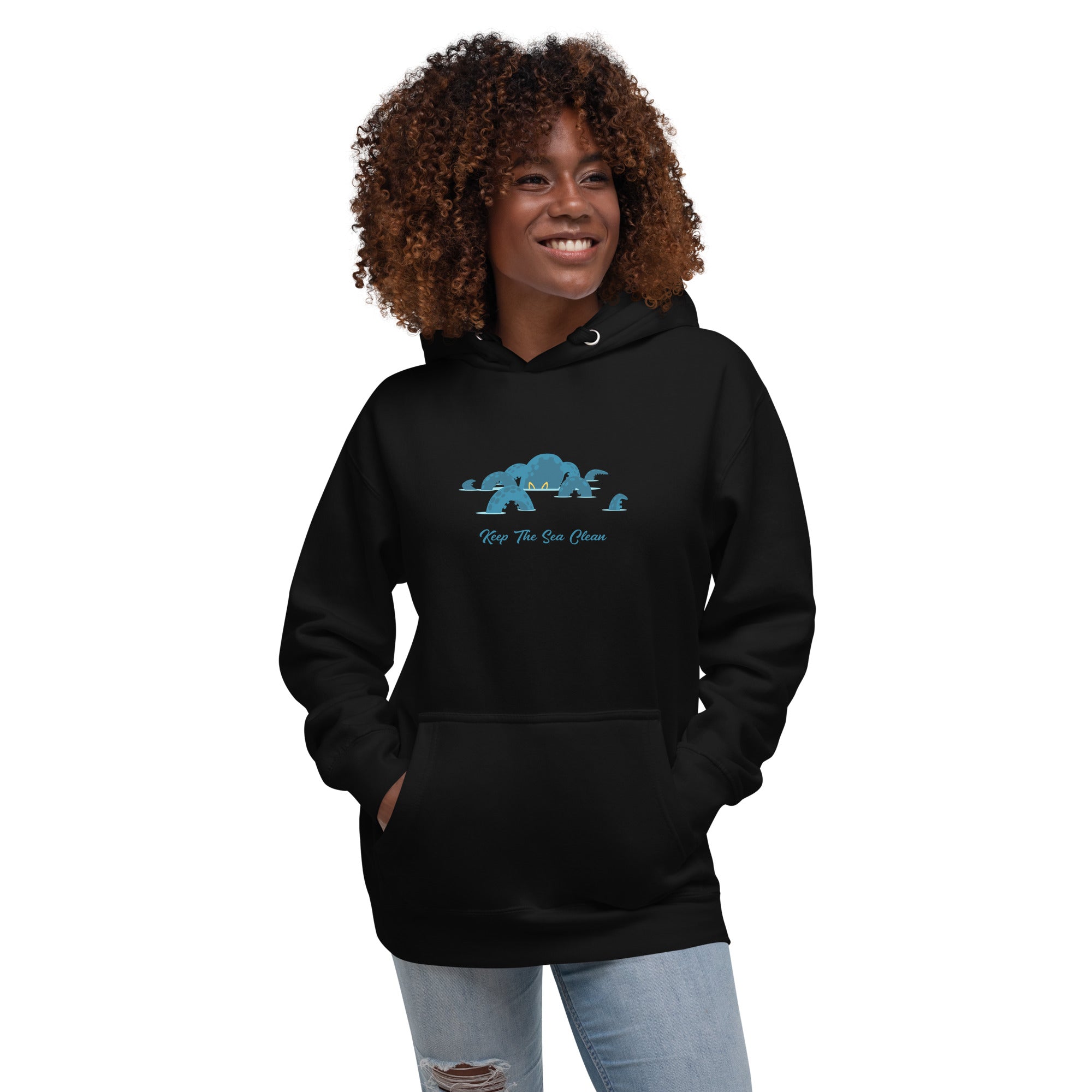 Unisex Cotton Hoodie Octopus Blue on dark colors