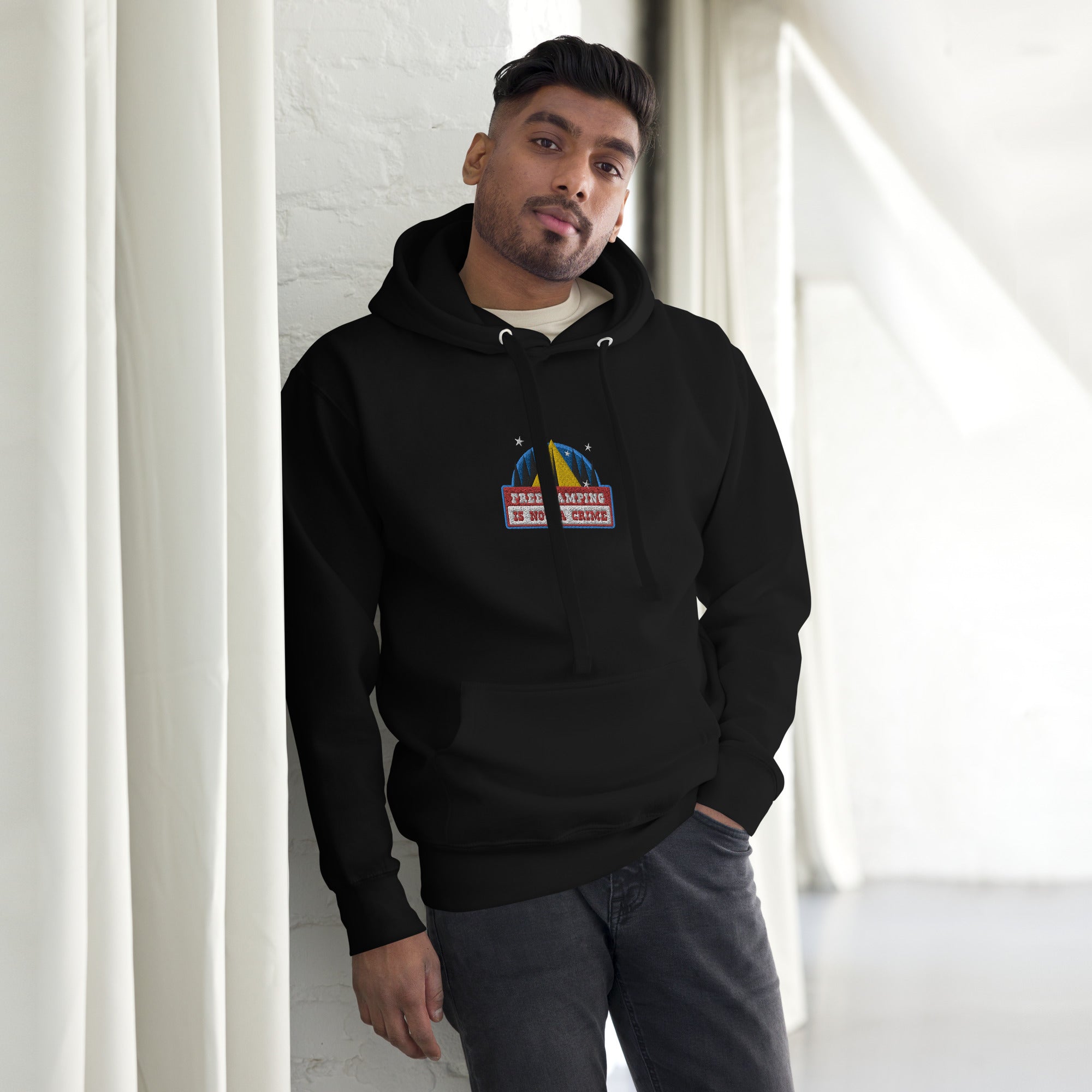 Unisex Cotton Hoodie Free camping is not a crime graphic embroidered pattern