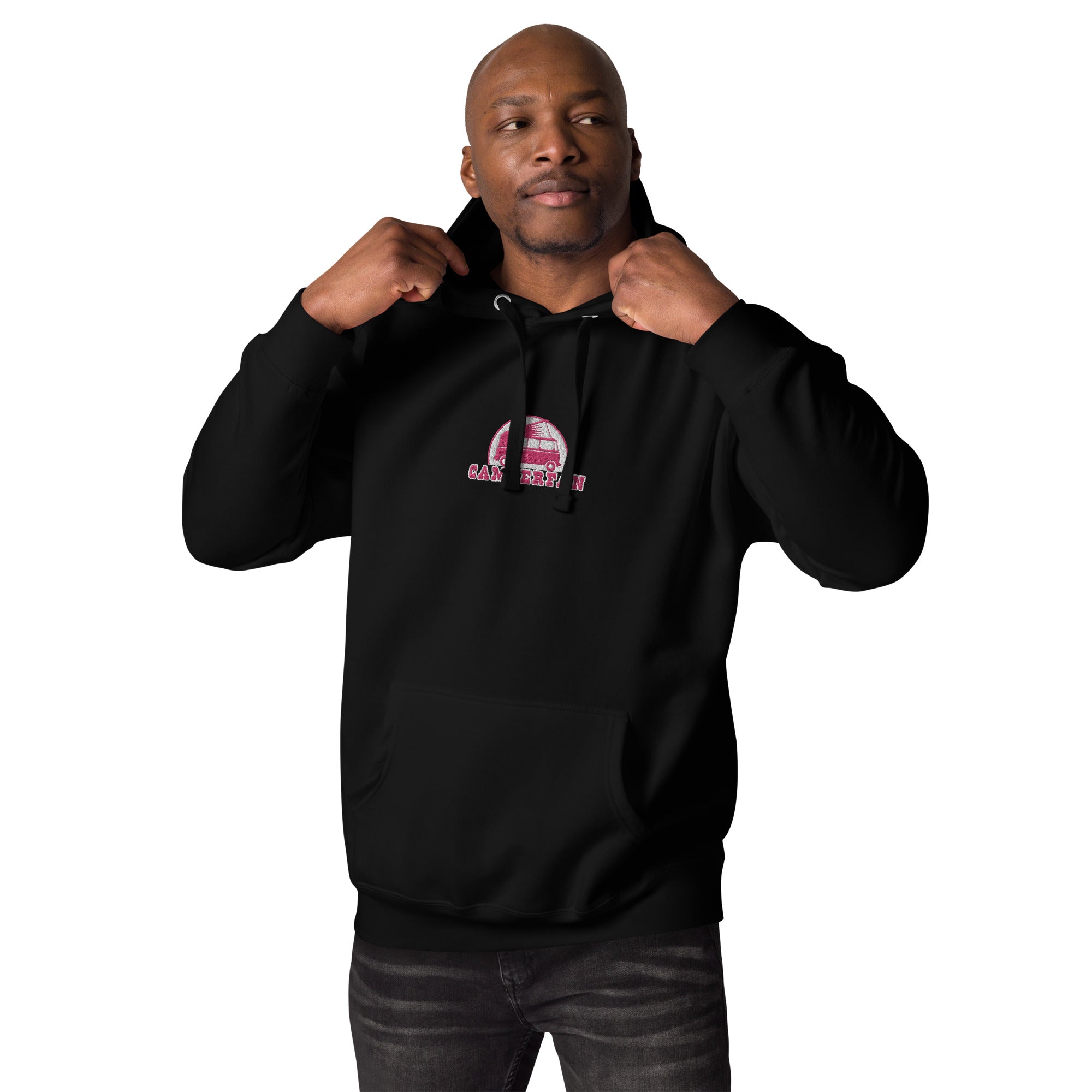 Unisex Cotton Hoodie Camperfan flamingo/white embroidered pattern