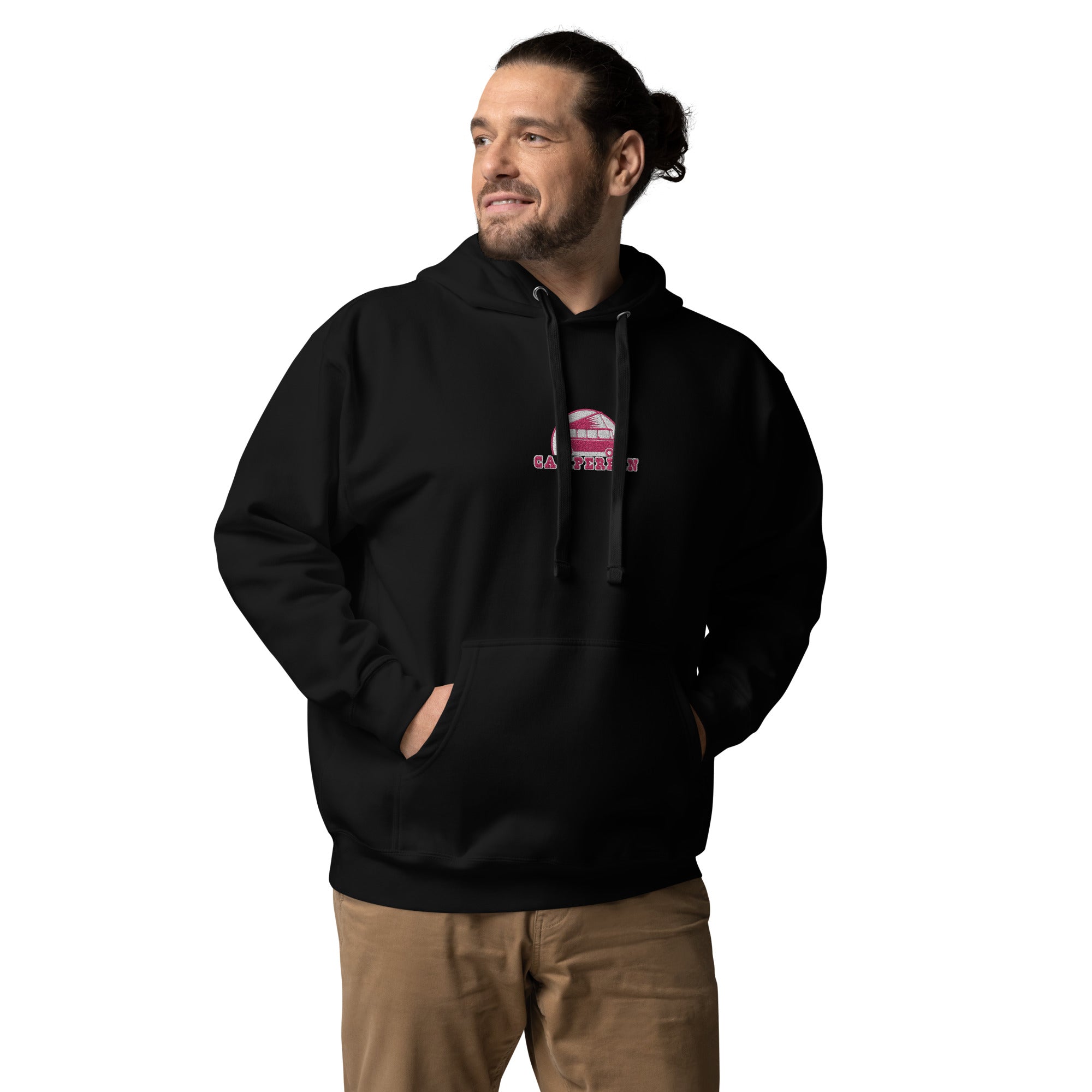 Unisex Cotton Hoodie Camperfan flamingo/white embroidered pattern