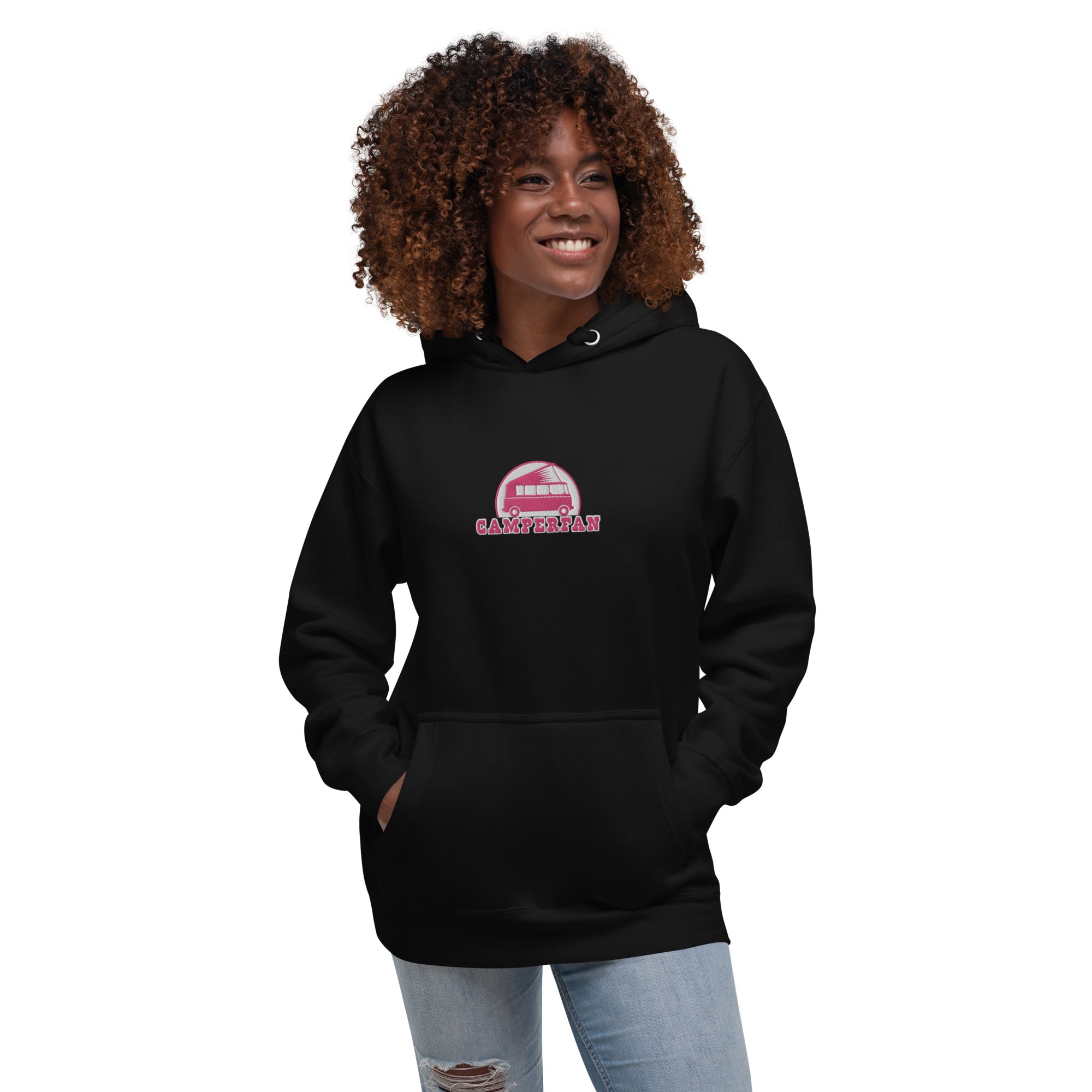Unisex Cotton Hoodie Camperfan flamingo/white embroidered pattern