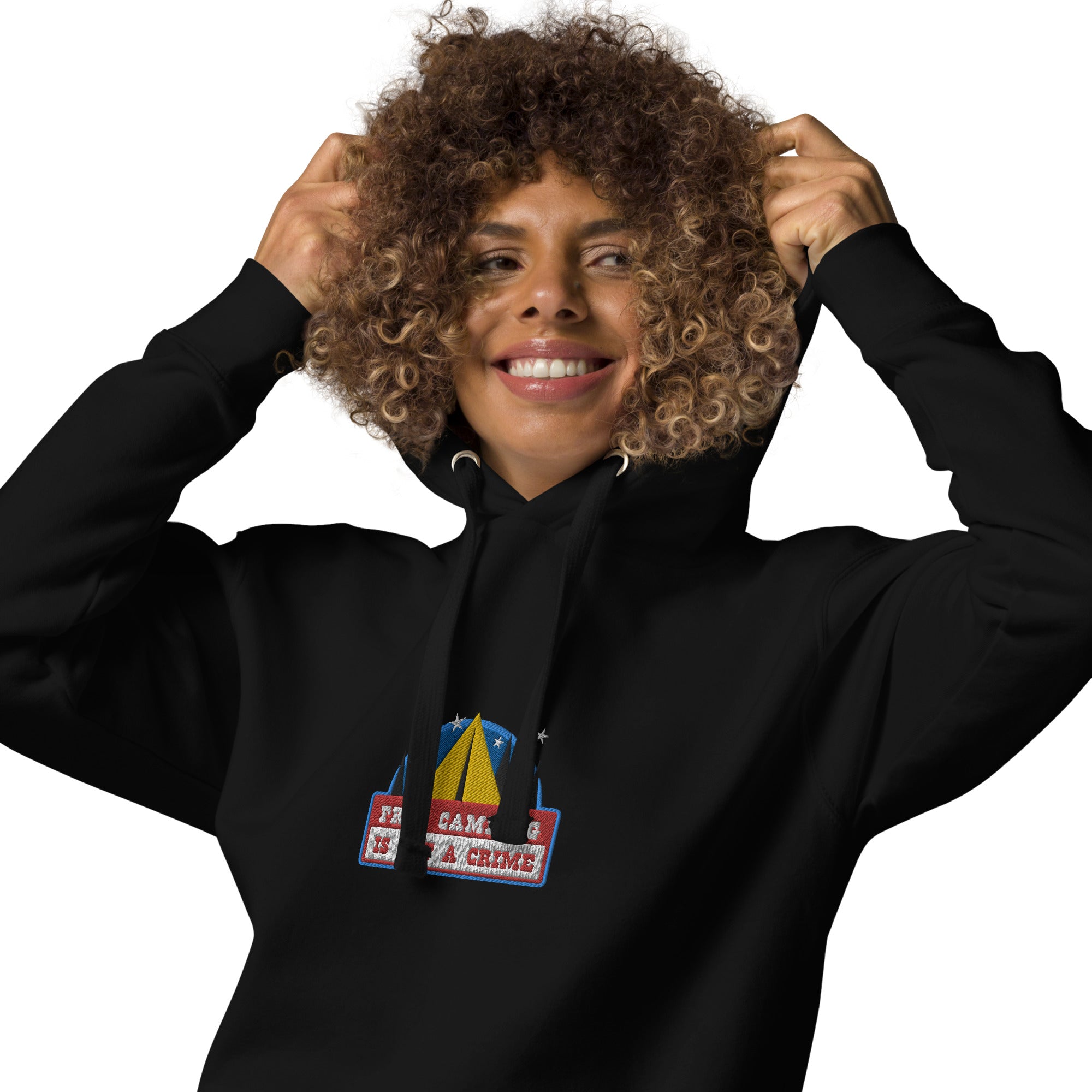 Unisex Cotton Hoodie Free camping is not a crime graphic embroidered pattern