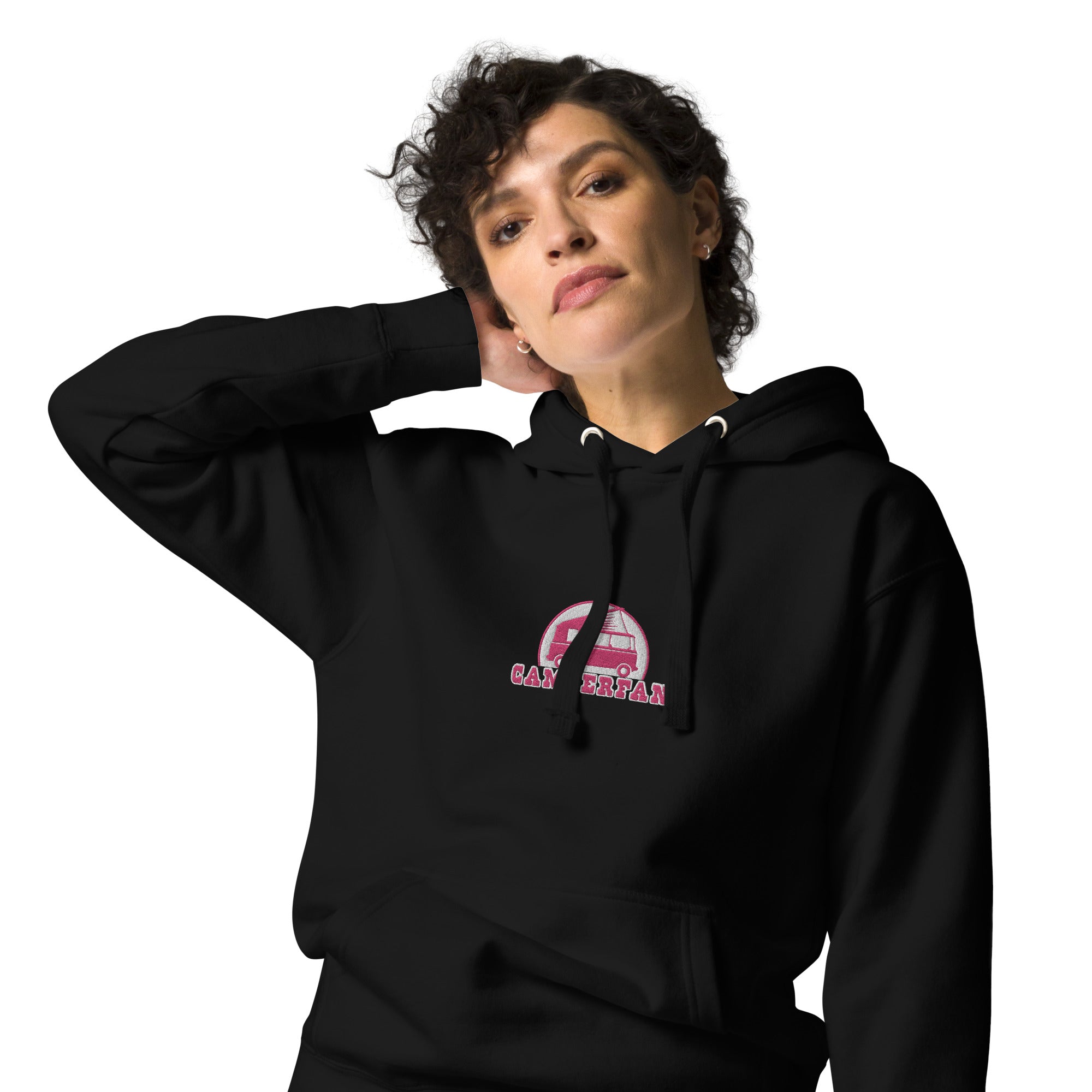 Unisex Cotton Hoodie Camperfan flamingo/white embroidered pattern