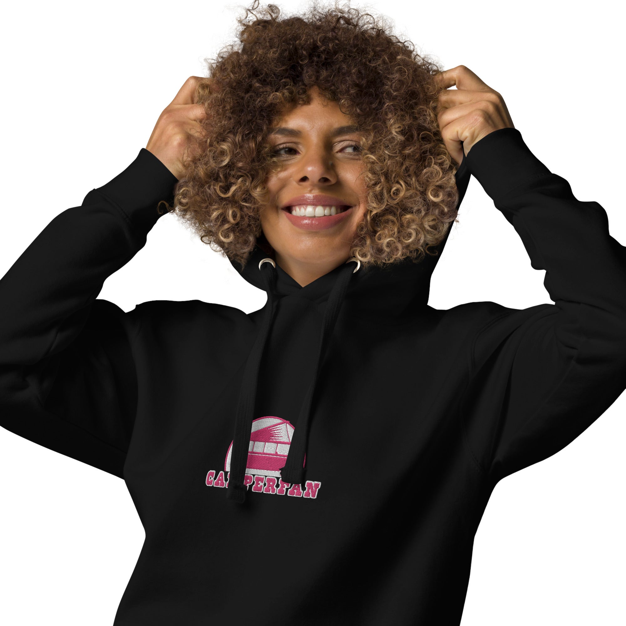 Unisex Cotton Hoodie Camperfan flamingo/white embroidered pattern