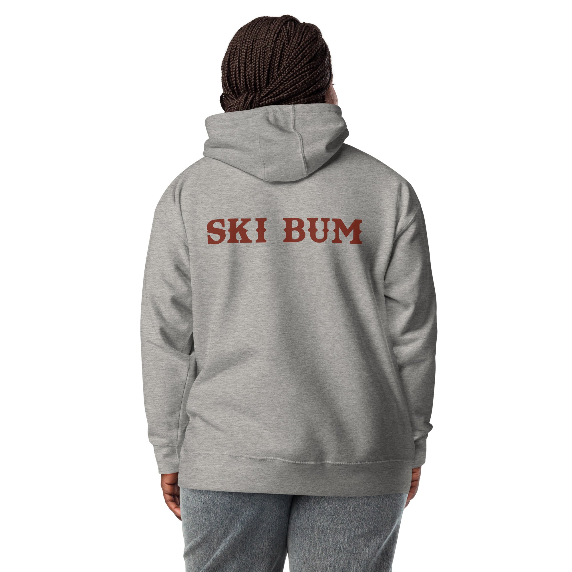 Sweat à capuche unisexe en coton Ski Bum texte foncé (face & dos)