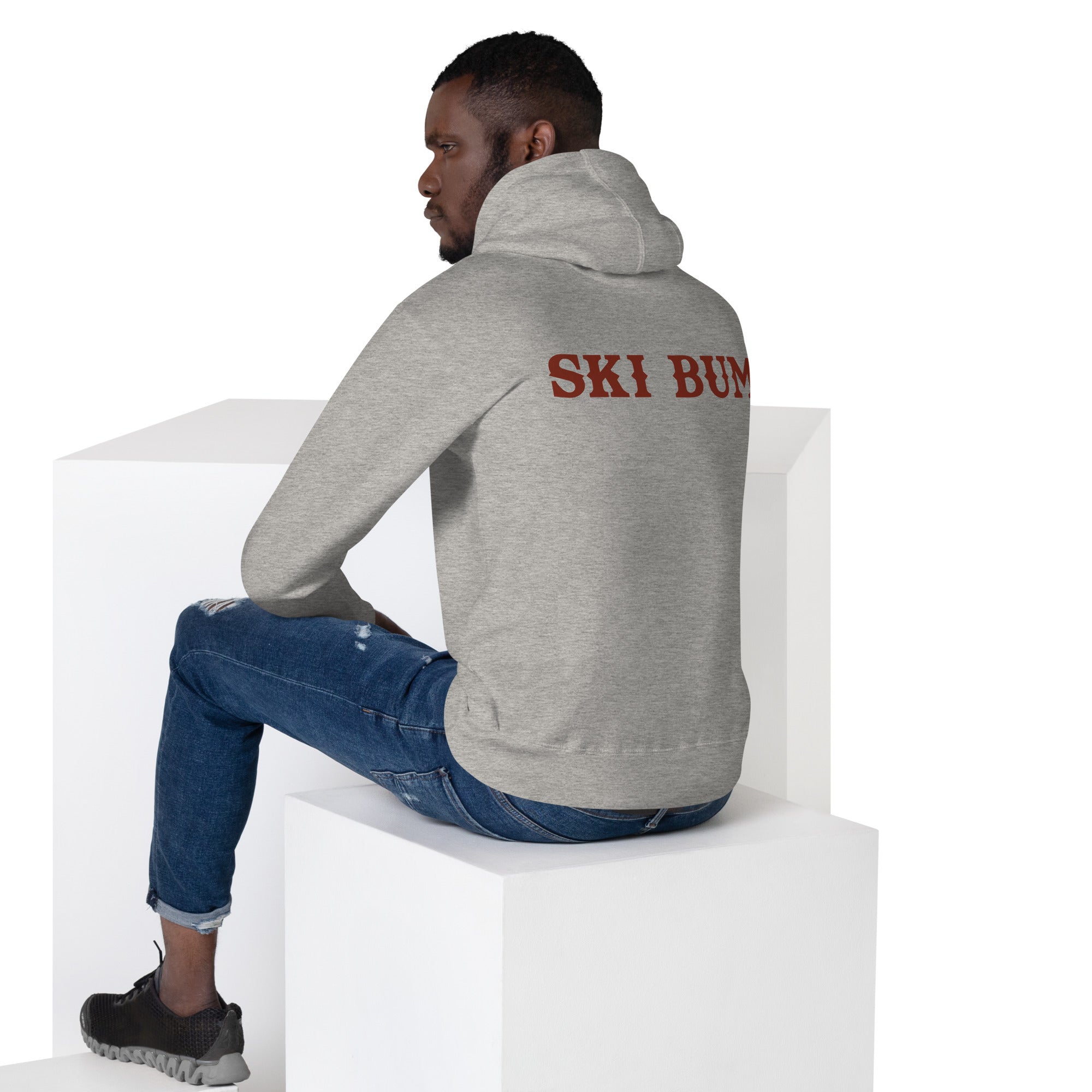 Sweat à capuche unisexe en coton Ski Bum texte foncé (face & dos)