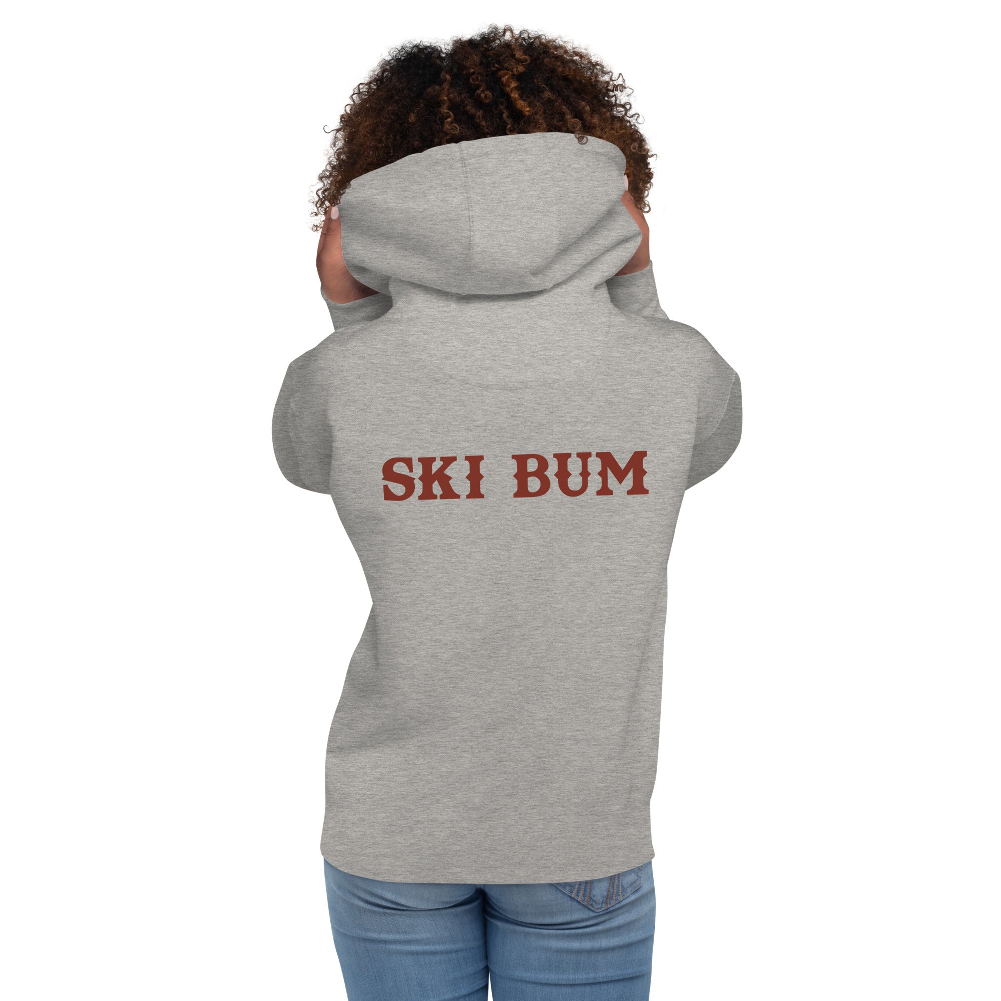 Sweat à capuche unisexe en coton Ski Bum texte foncé (face & dos)