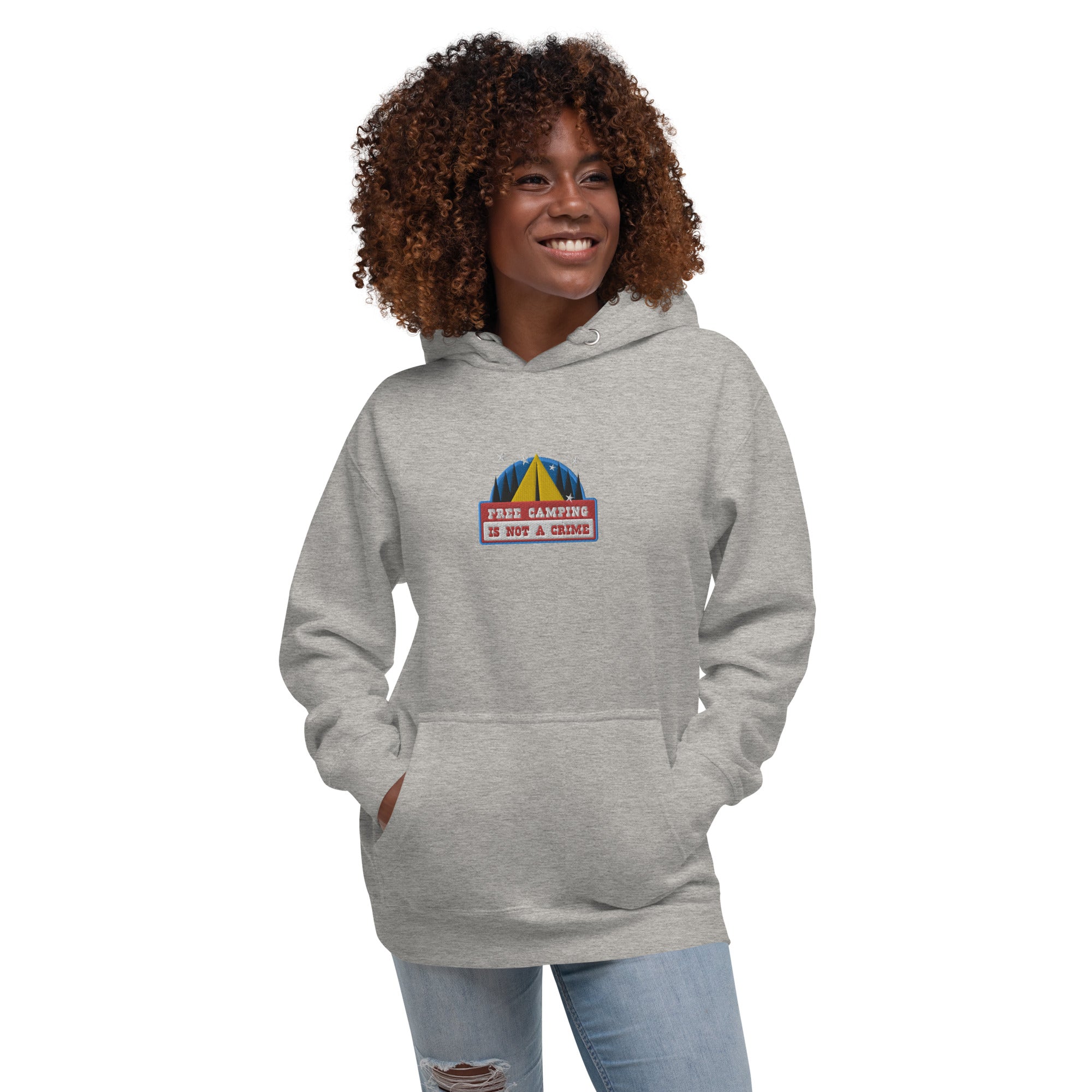 Unisex Cotton Hoodie Free camping is not a crime graphic embroidered pattern