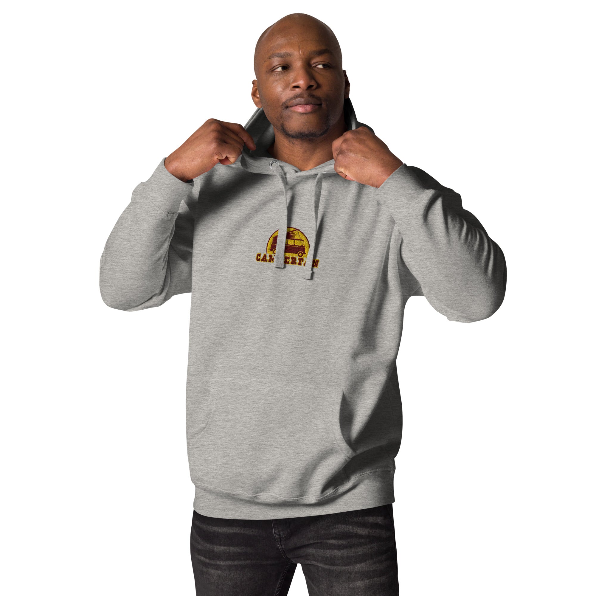 Unisex Cotton Hoodie Camperfan marroon/yellow embroidered pattern