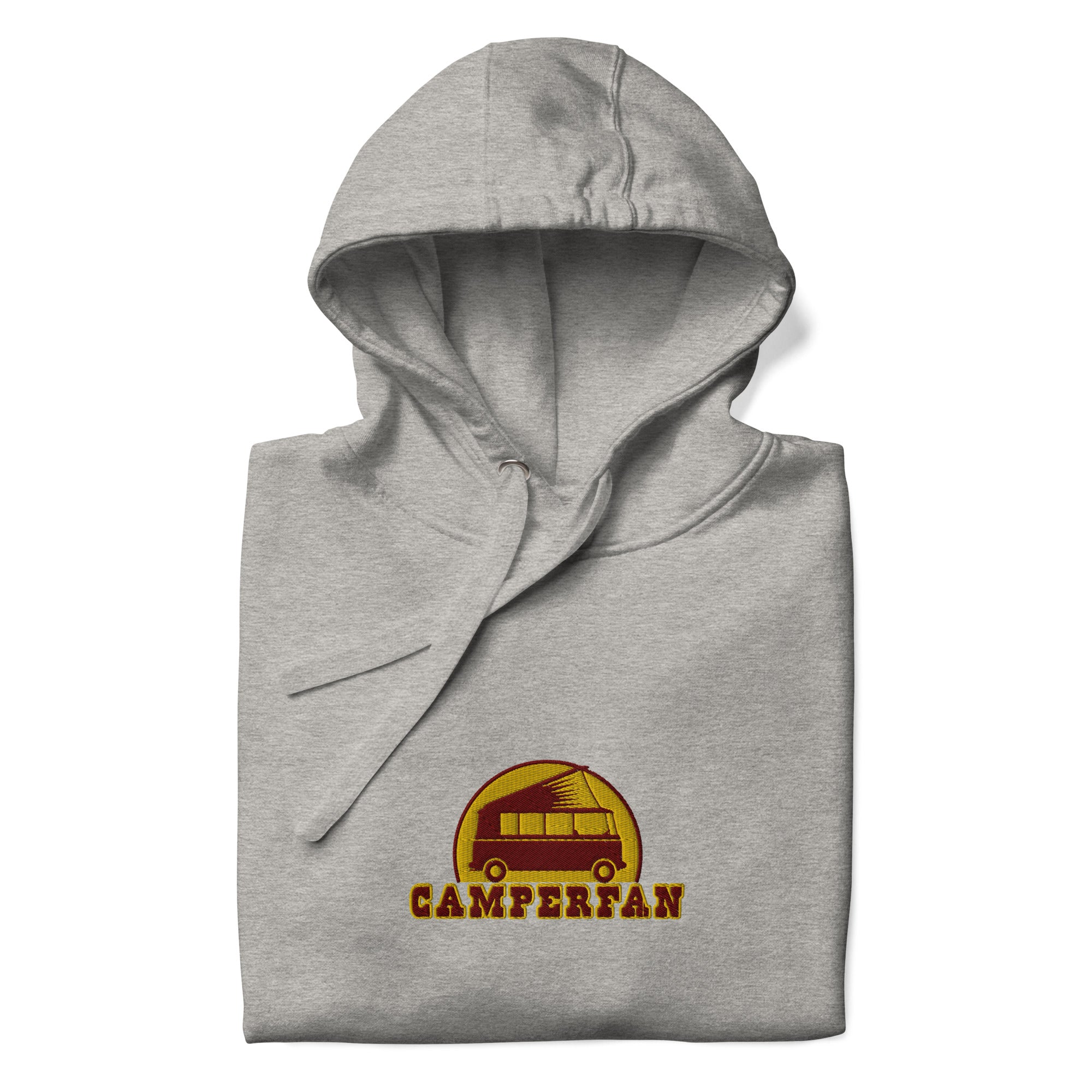 Unisex Cotton Hoodie Camperfan marroon/yellow embroidered pattern