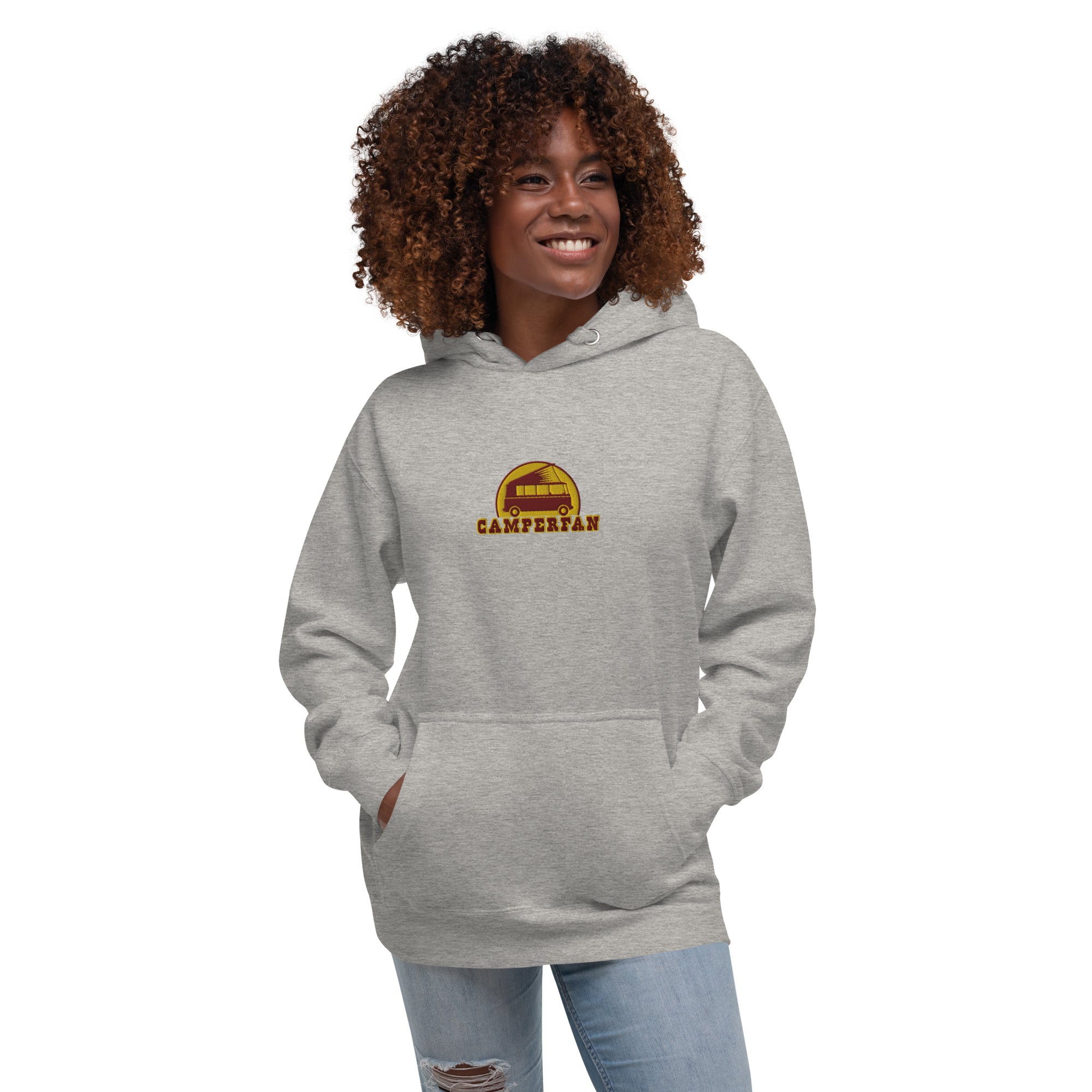 Unisex Cotton Hoodie Camperfan marroon/yellow embroidered pattern