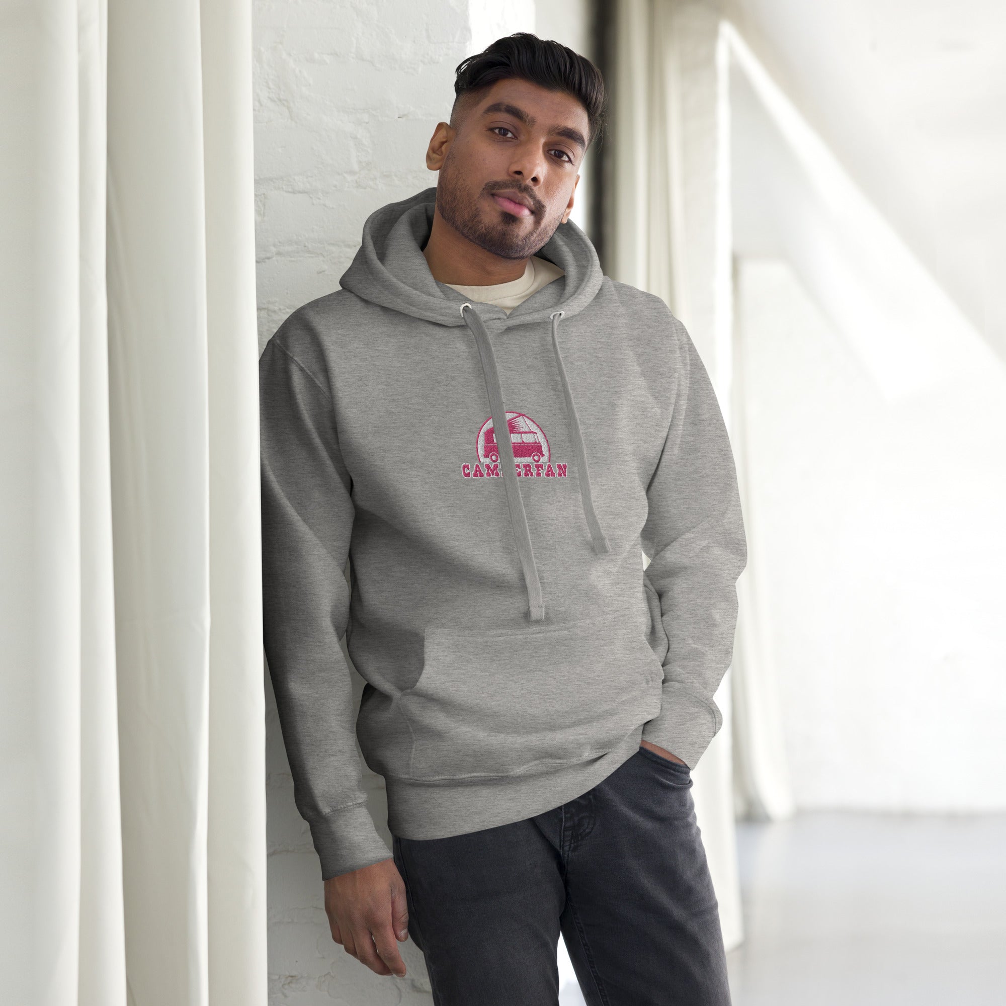 Unisex Cotton Hoodie Camperfan flamingo/white embroidered pattern