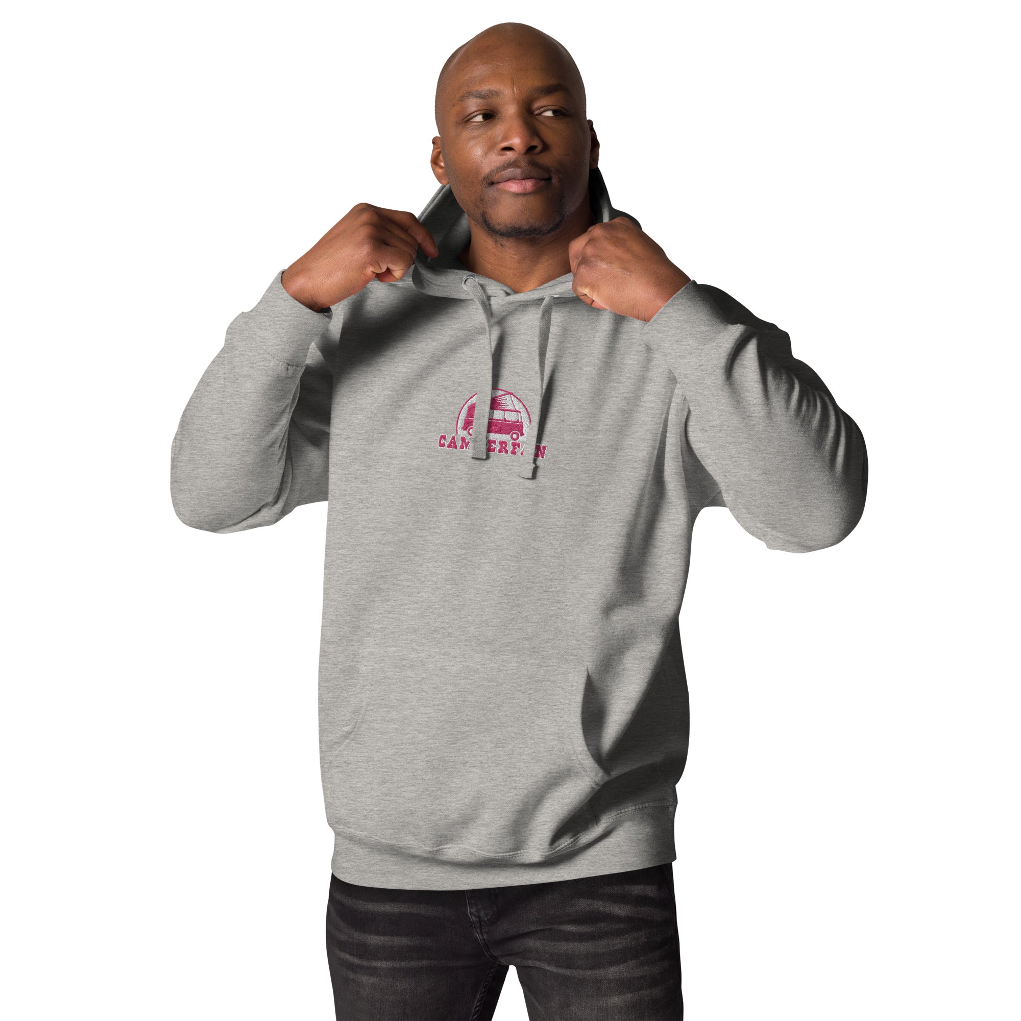 Unisex Cotton Hoodie Camperfan flamingo/white embroidered pattern