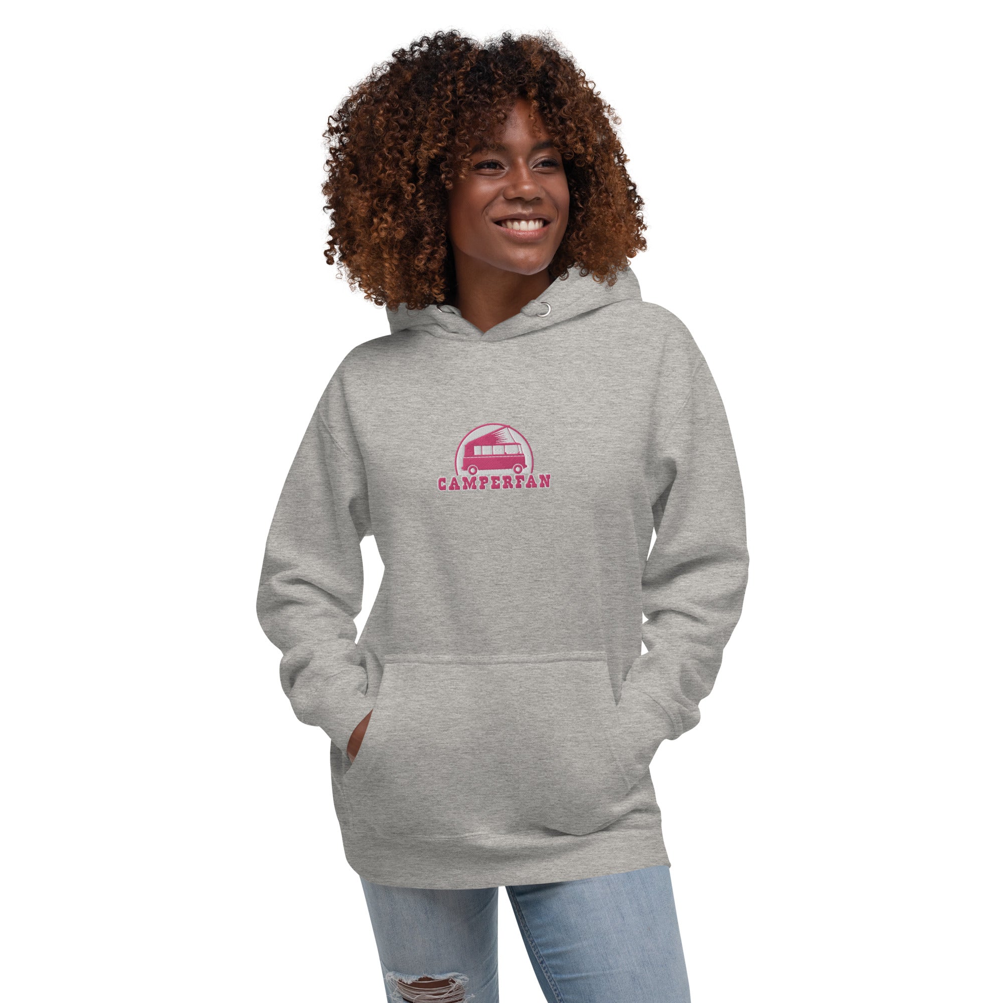 Unisex Cotton Hoodie Camperfan flamingo/white embroidered pattern