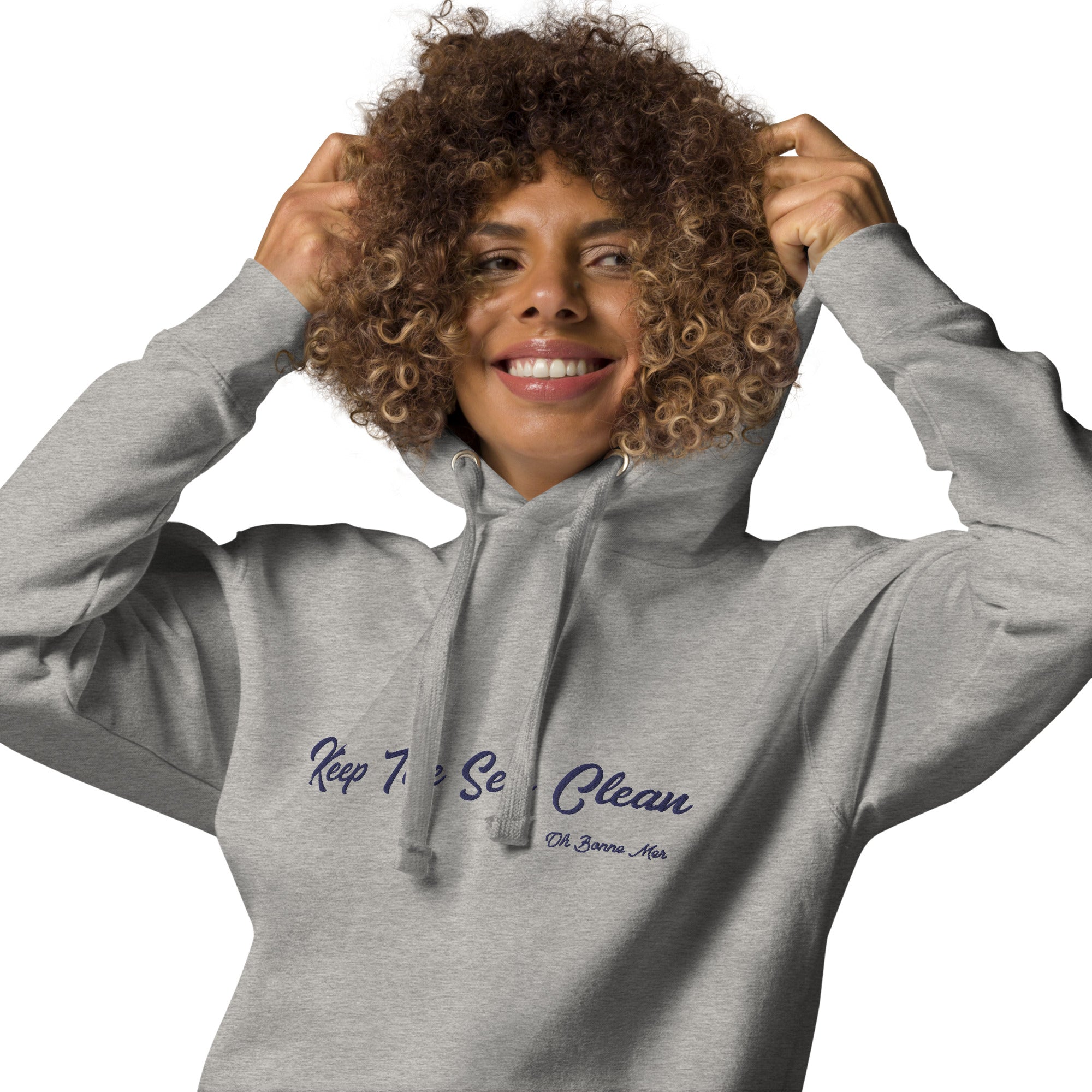 Sweat à capuche unisexe en coton Keep The Sea Clean grand motif brodé navy