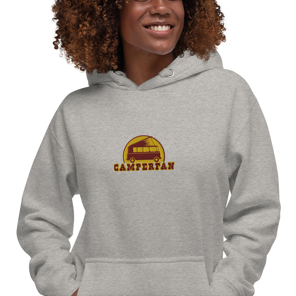 Unisex Cotton Hoodie Camperfan marroon/yellow embroidered pattern
