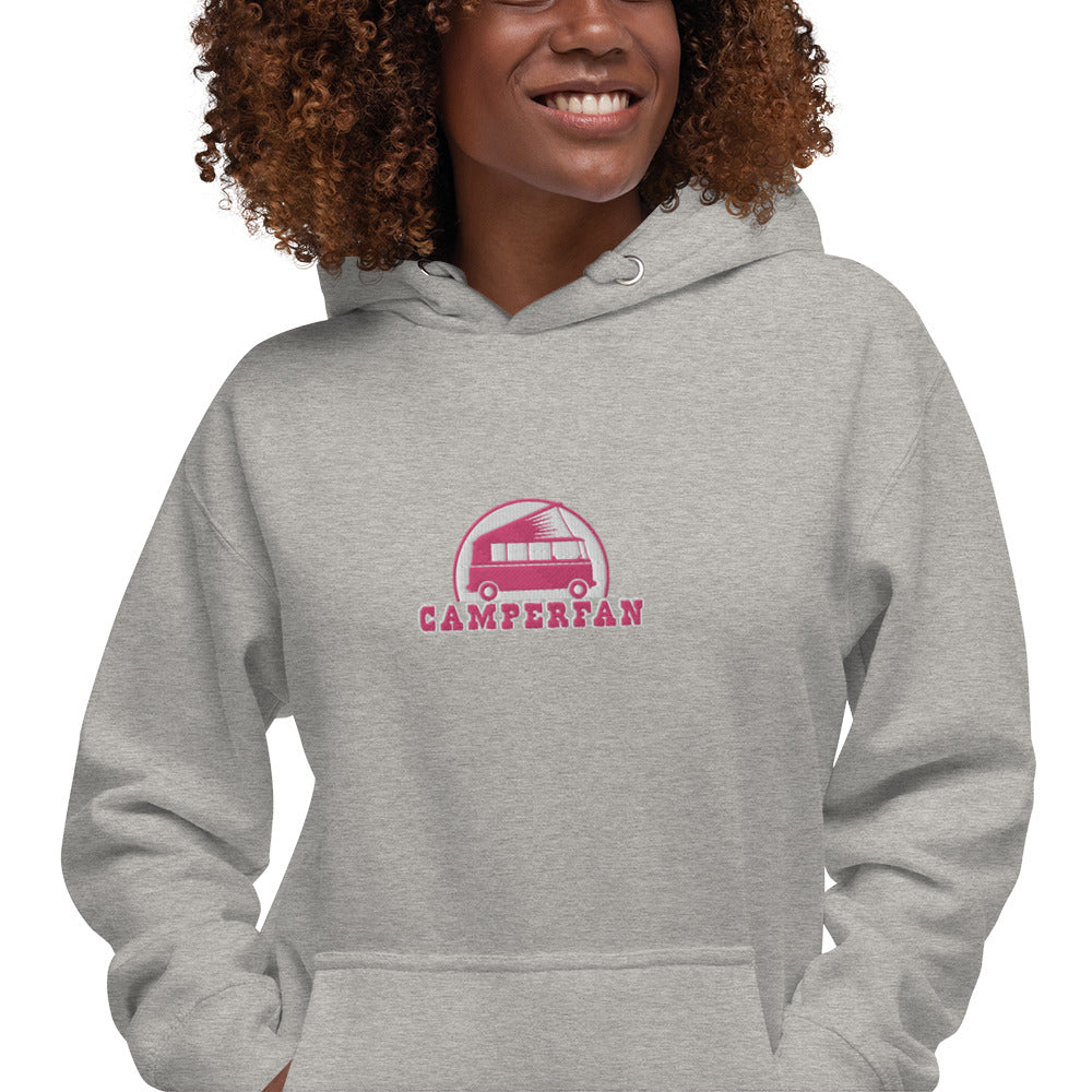 Unisex Cotton Hoodie Camperfan flamingo/white embroidered pattern