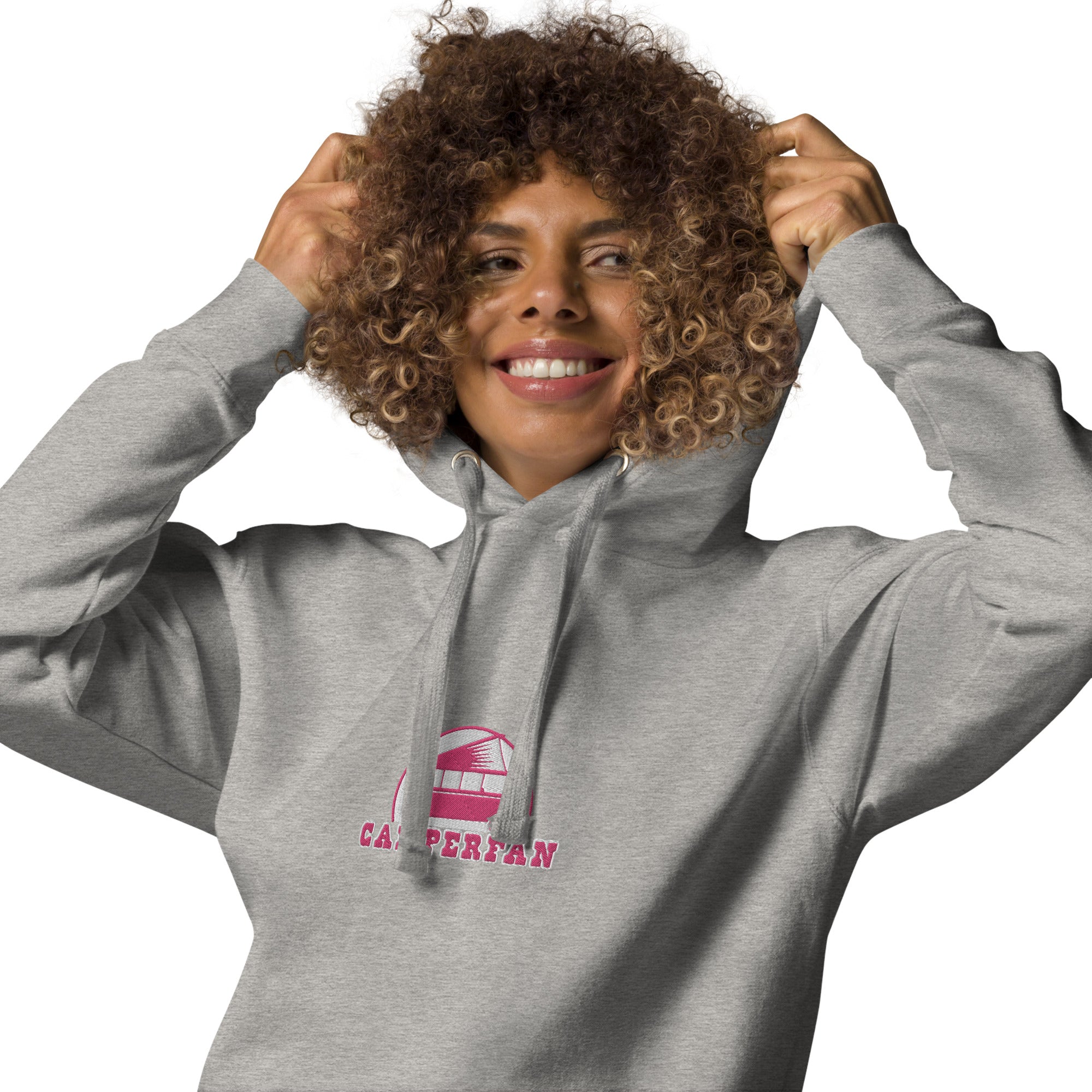 Unisex Cotton Hoodie Camperfan flamingo/white embroidered pattern