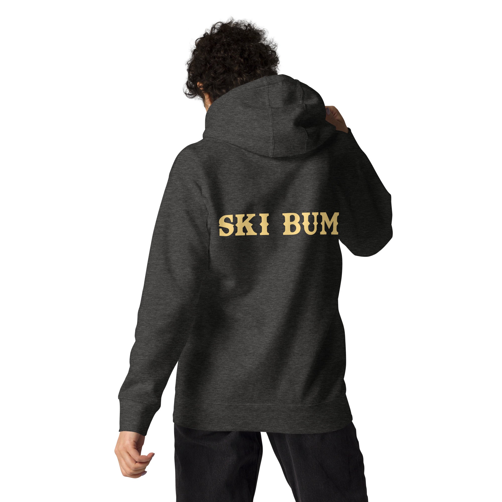 Sweat à capuche unisexe en coton Ski Bum texte clair (face & dos)