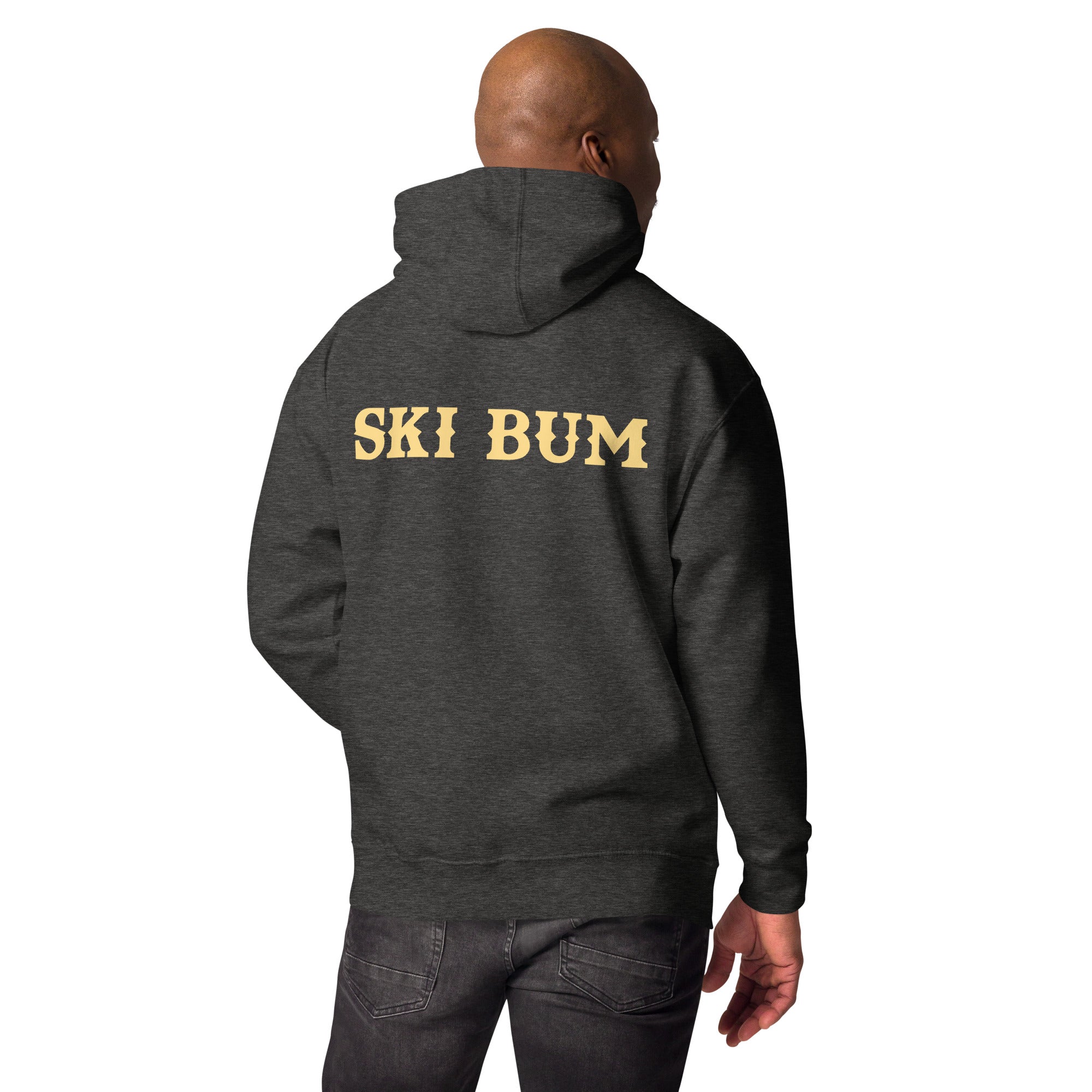 Sweat à capuche unisexe en coton Ski Bum texte clair (face & dos)