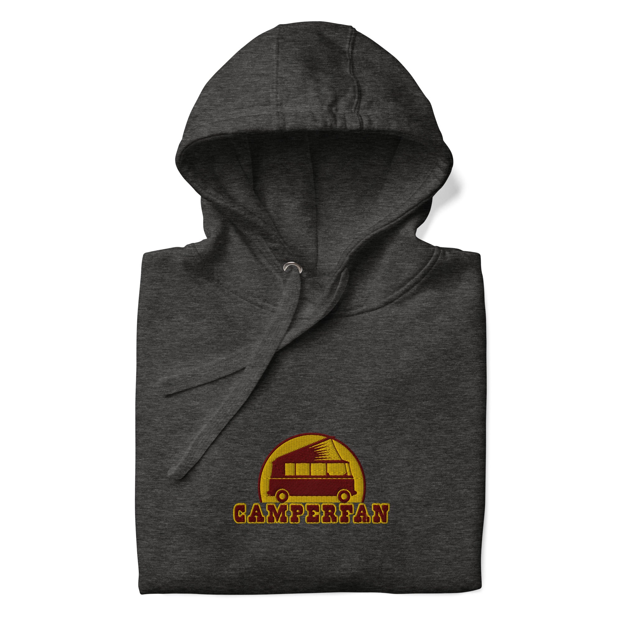 Unisex Cotton Hoodie Camperfan marroon/yellow embroidered pattern