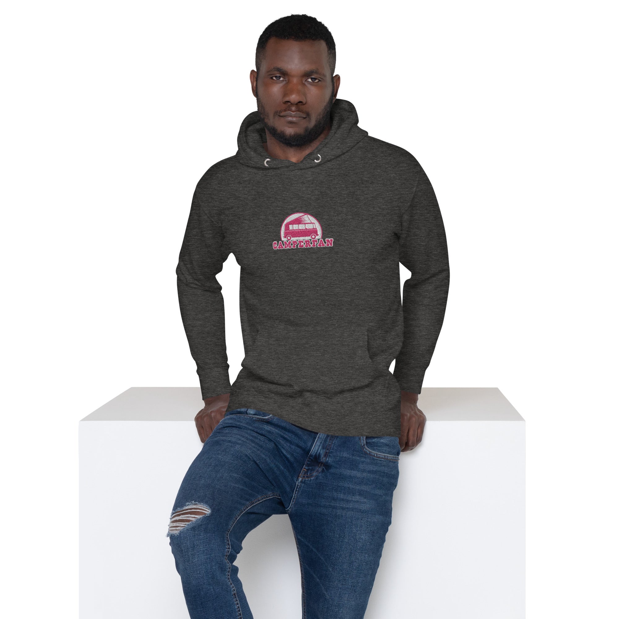 Unisex Cotton Hoodie Camperfan flamingo/white embroidered pattern