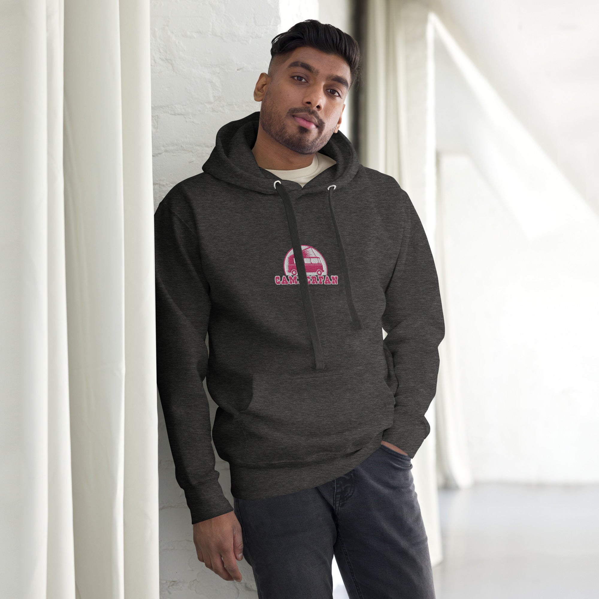 Unisex Cotton Hoodie Camperfan flamingo/white embroidered pattern