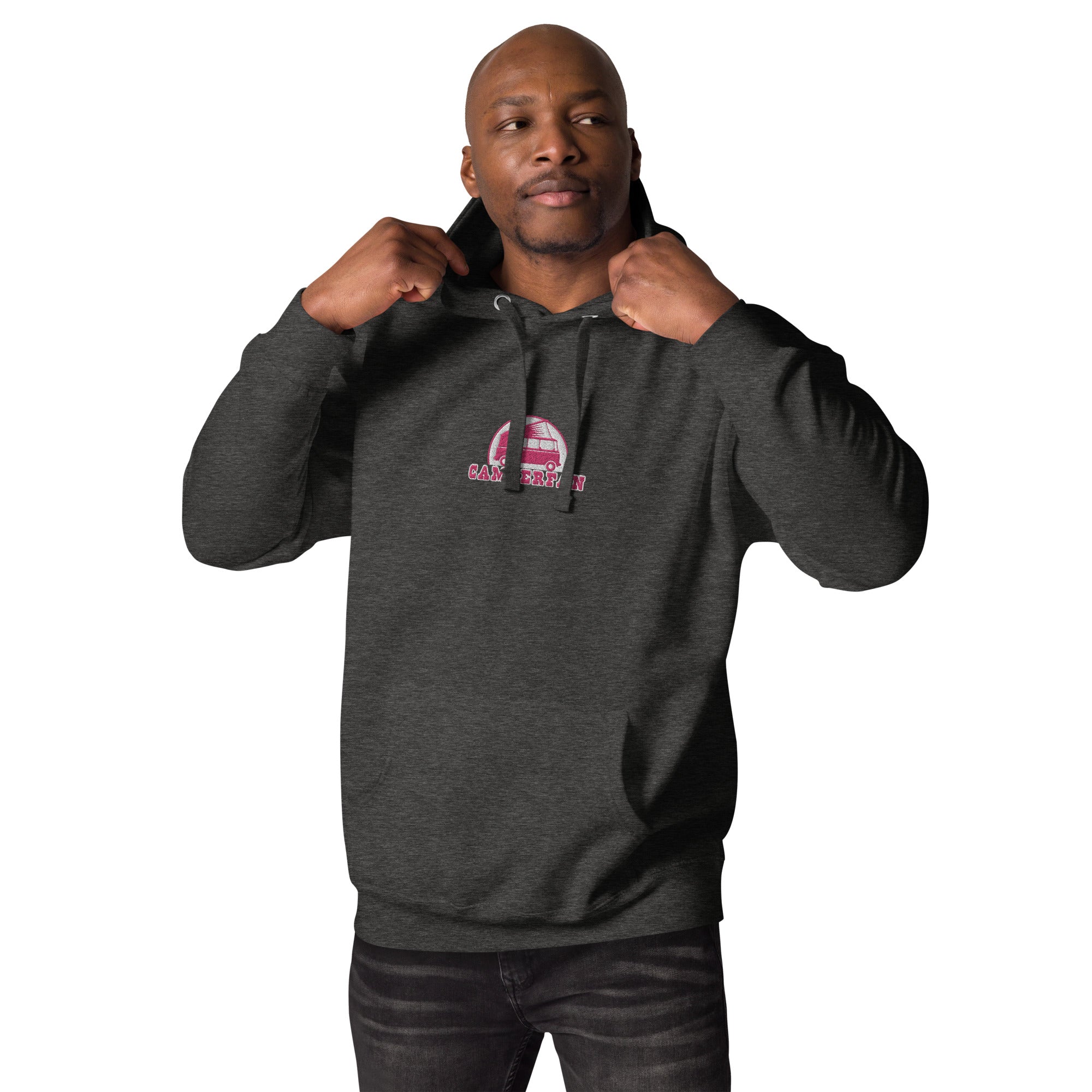 Unisex Cotton Hoodie Camperfan flamingo/white embroidered pattern