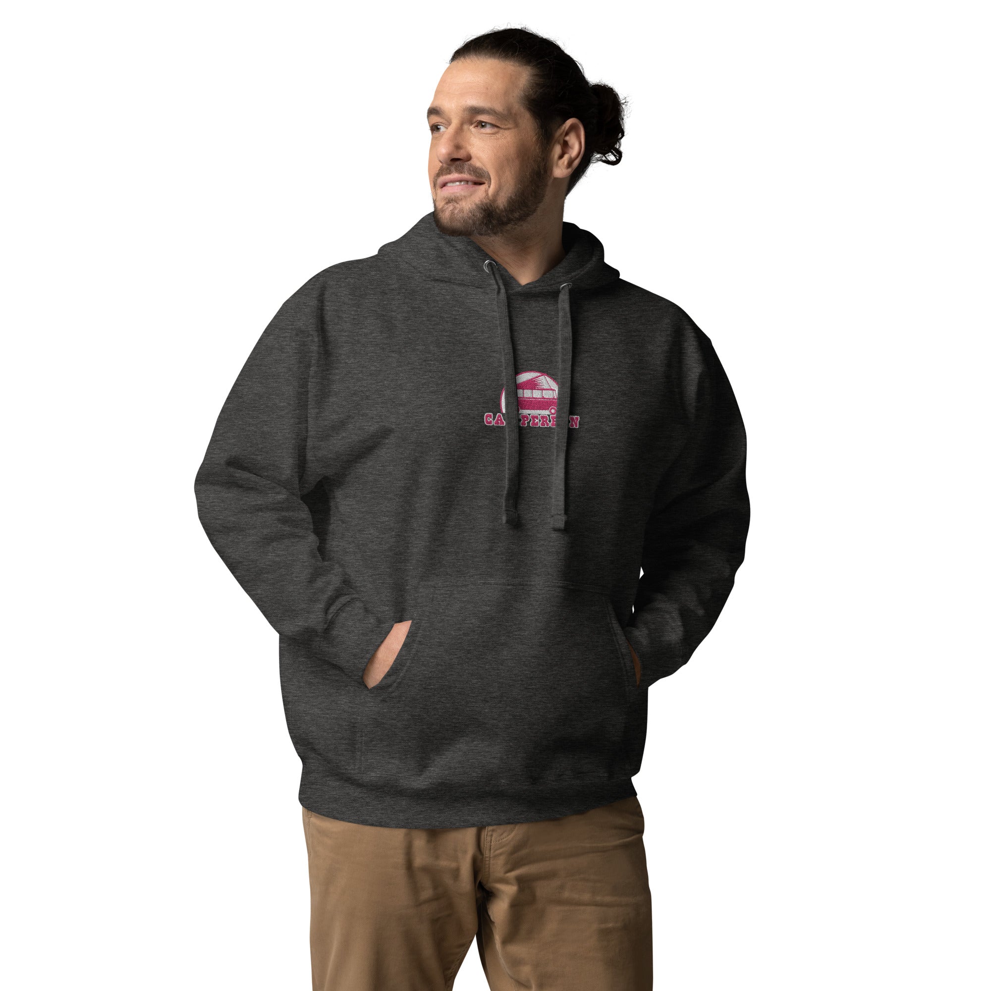 Unisex Cotton Hoodie Camperfan flamingo/white embroidered pattern