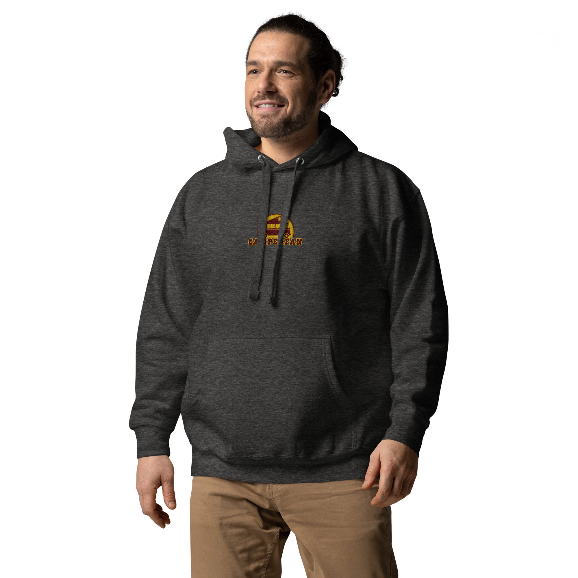 Unisex Cotton Hoodie Camperfan marroon/yellow embroidered pattern