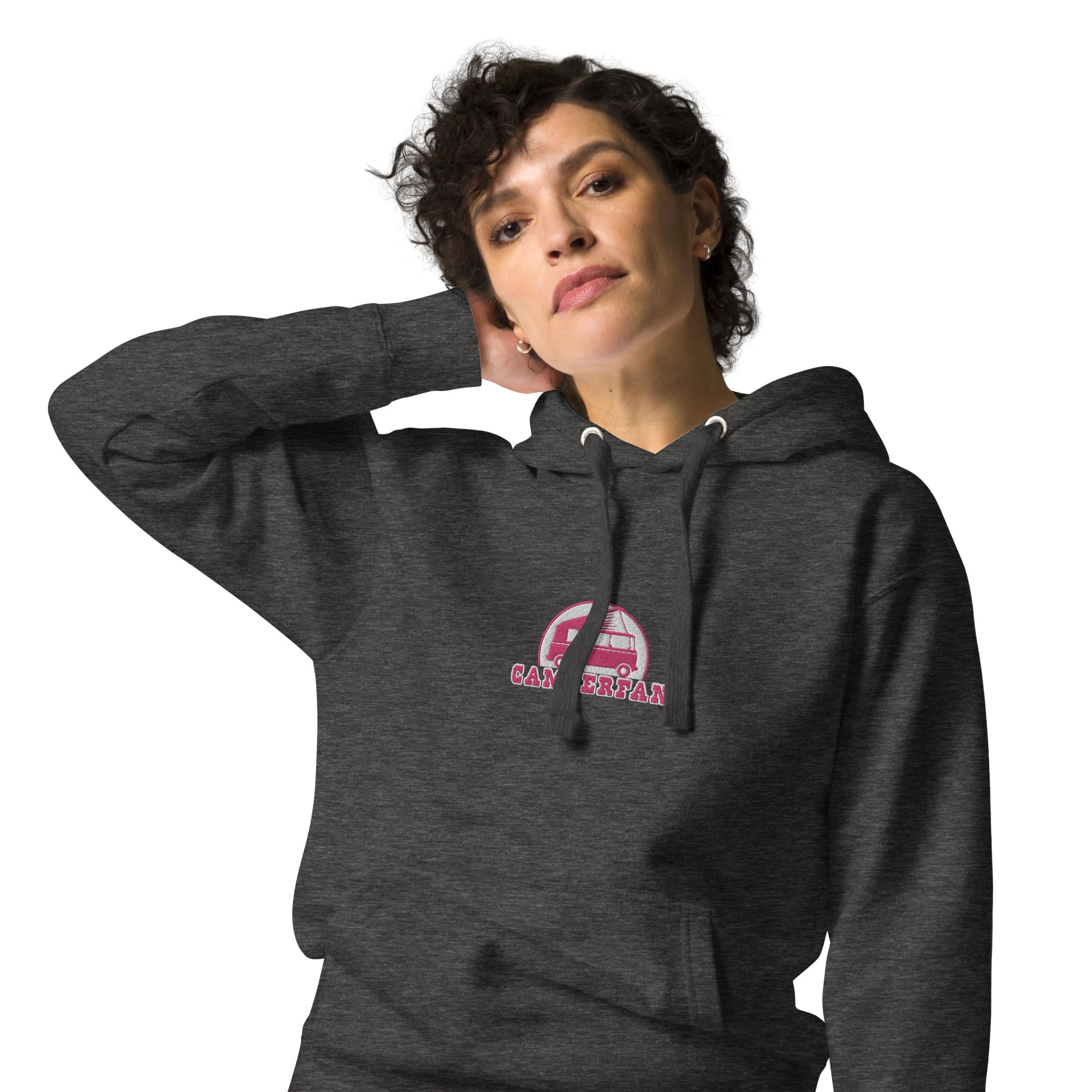 Unisex Cotton Hoodie Camperfan flamingo/white embroidered pattern
