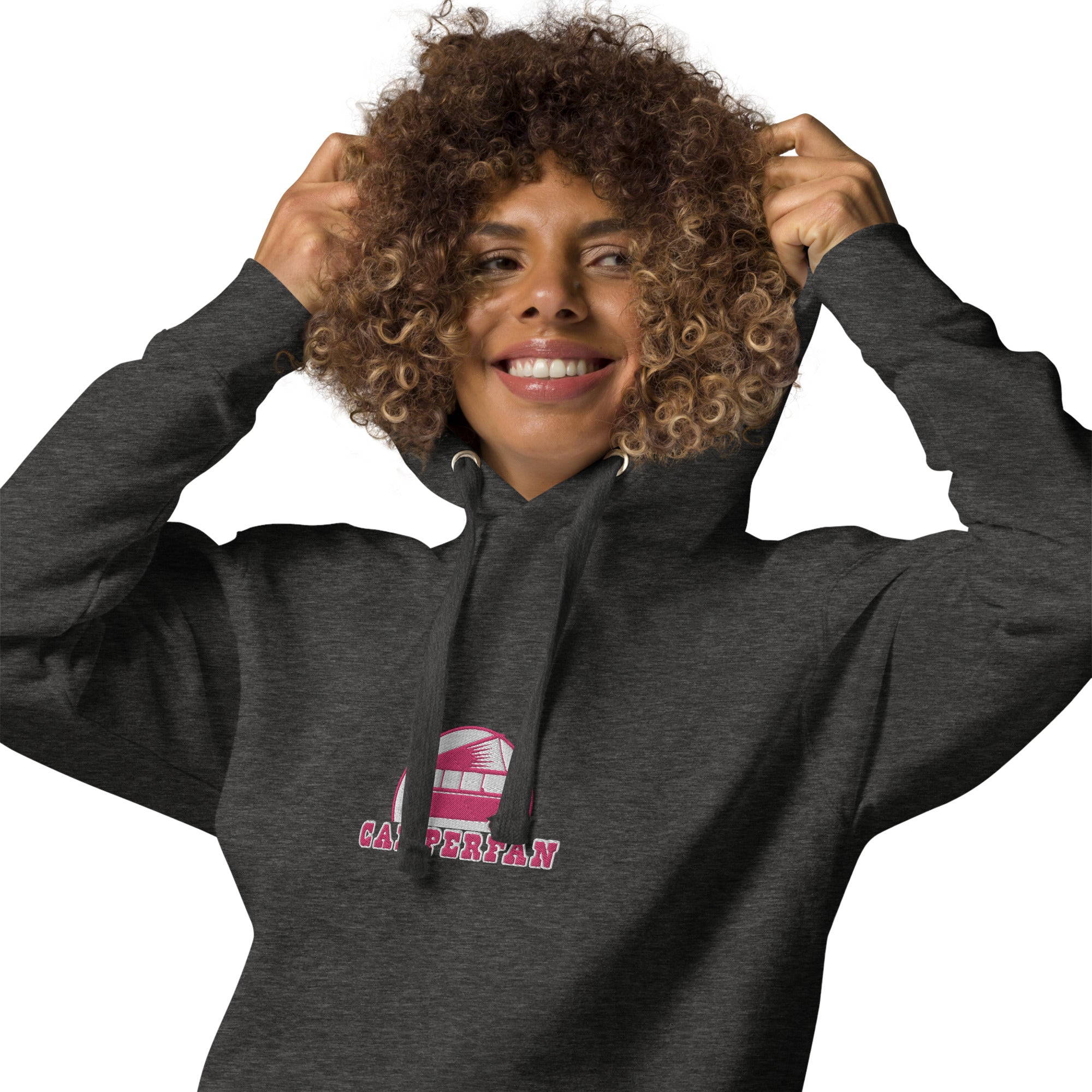 Unisex Cotton Hoodie Camperfan flamingo/white embroidered pattern
